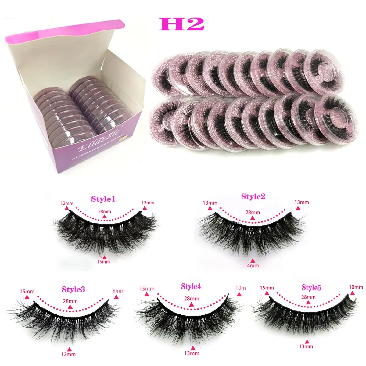 Eyelashes Natural Looking Fluffy False Eyelashes Mink 15mm Bulk Wispy Lashes 20 Pairs (H2）