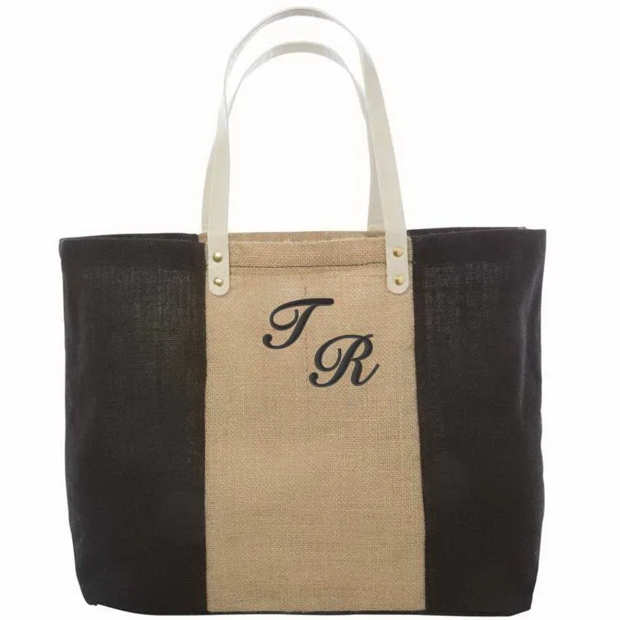 Fashionable Jute Tote Bag With Monogram