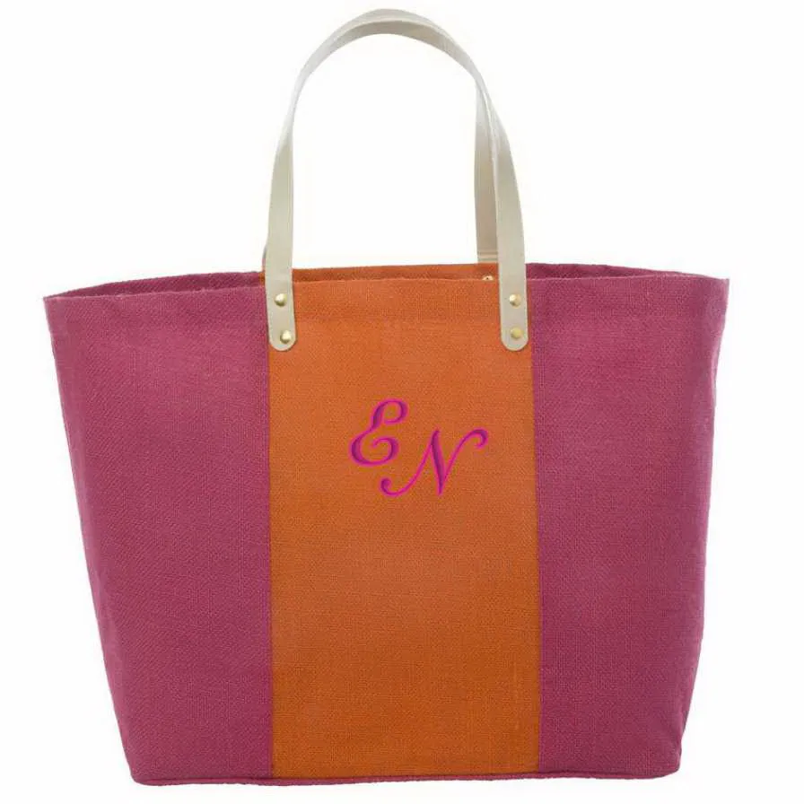 Fashionable Jute Tote Bag With Monogram
