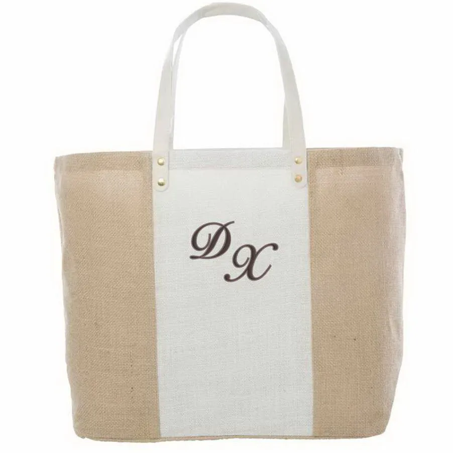 Fashionable Jute Tote Bag With Monogram