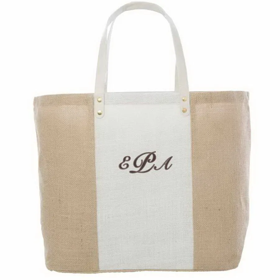 Fashionable Jute Tote Bag With Monogram