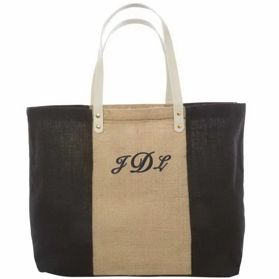 Fashionable Jute Tote Bag With Monogram