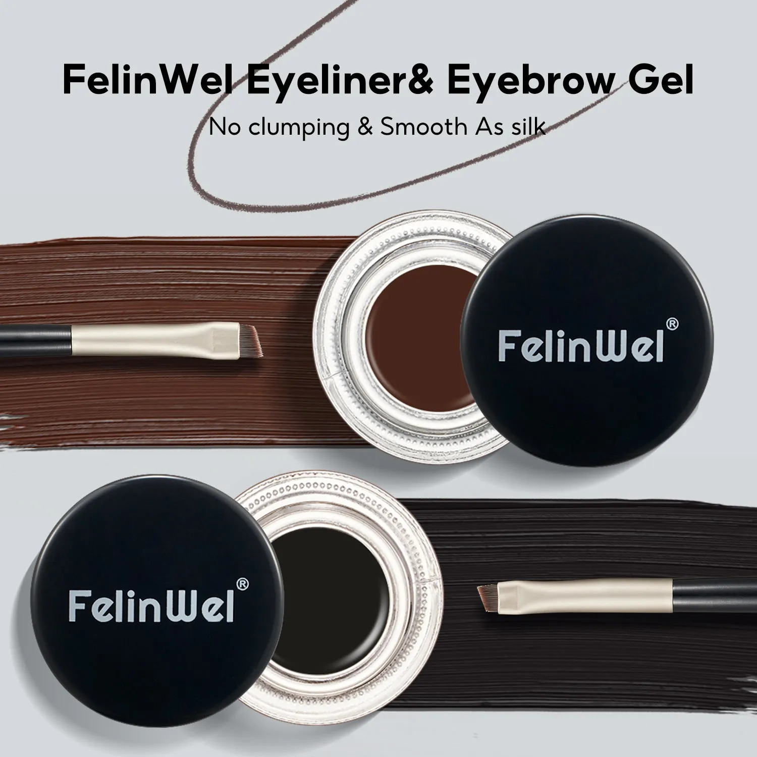 FelinWel Gel Eyeliner & Eyebrow Set (Black & Brown) with Brushes