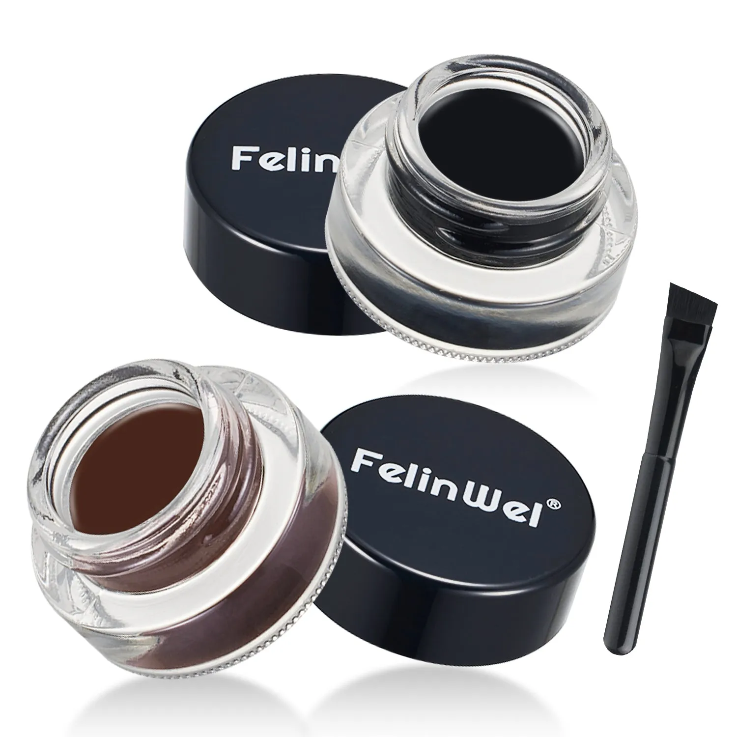 FelinWel Gel Eyeliner & Eyebrow Set (Black & Brown) with Brushes