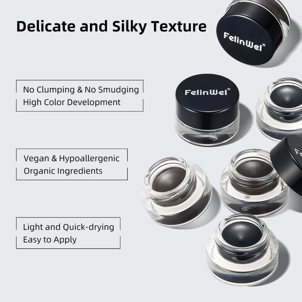 FelinWel Gel Eyeliner & Eyebrow Set (Black & Brown) with Brushes