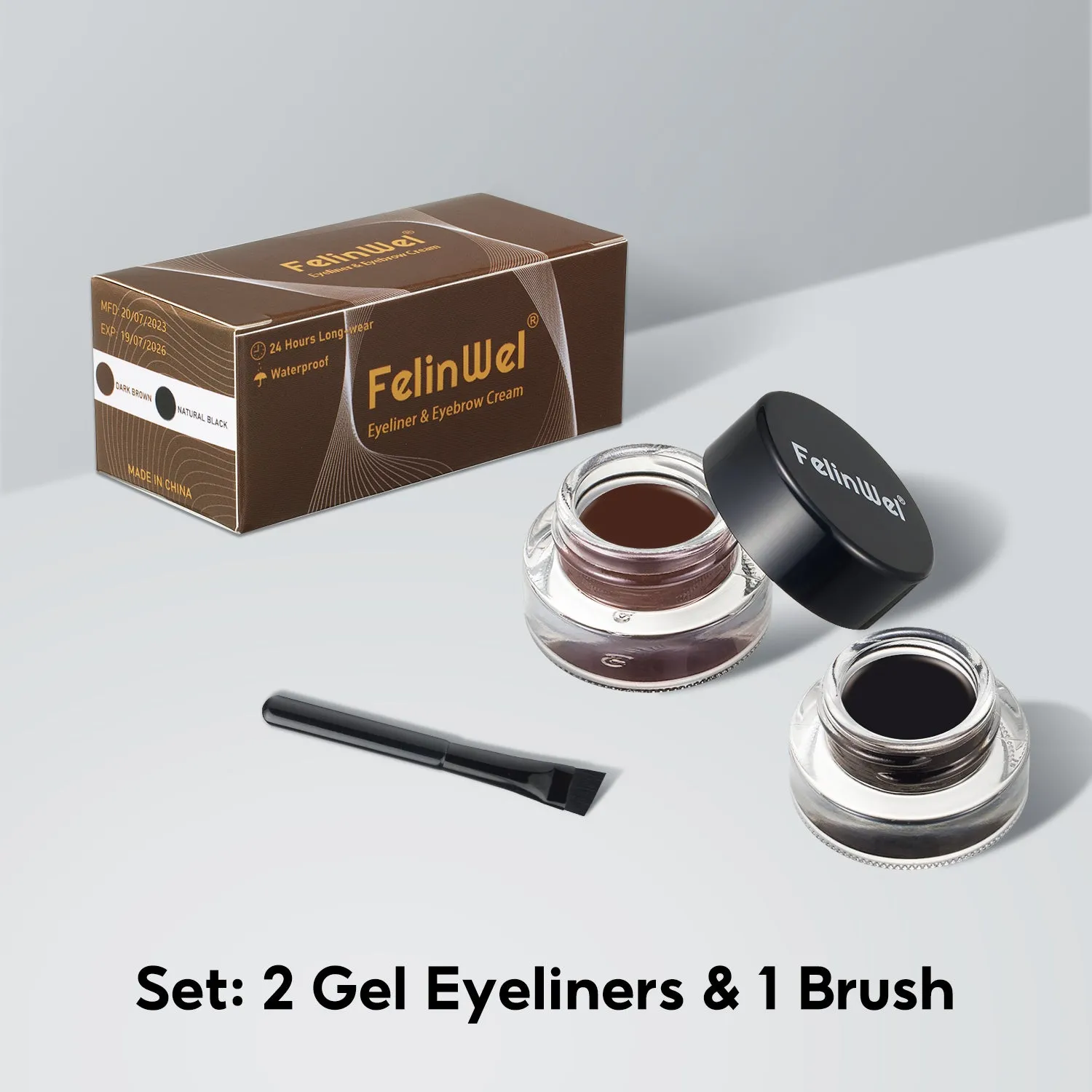 FelinWel Gel Eyeliner & Eyebrow Set (Black & Brown) with Brushes