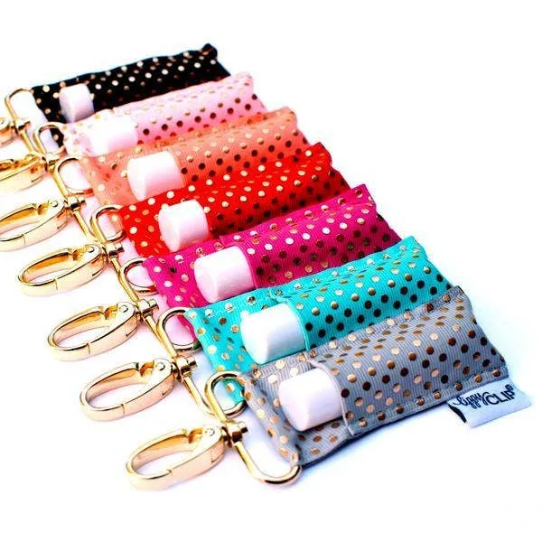Gold Dots on Grey LippyClip® Lip Balm Holder for Chapstick