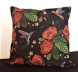 Humingbirds and Poppies Decorative Cushion 45x45cm 