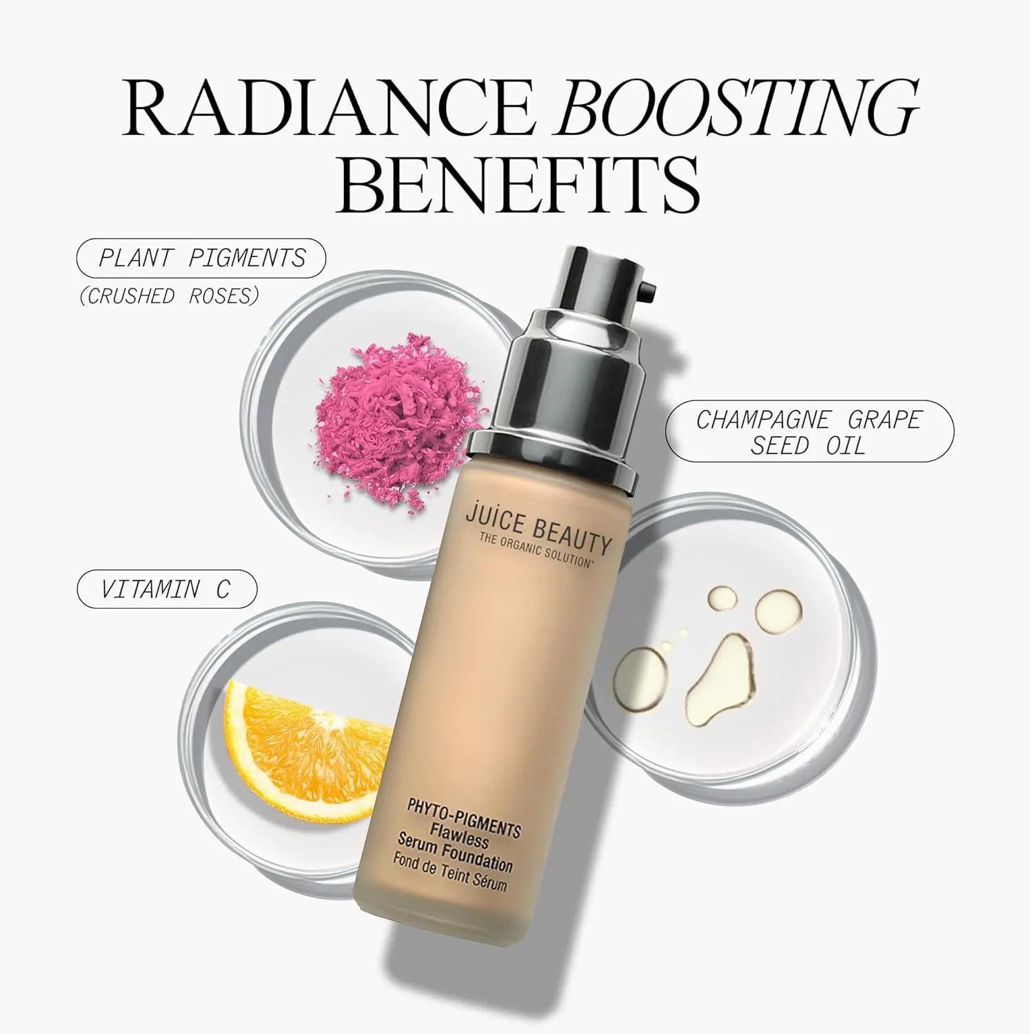 Juice Beauty Phyto-Pigments Flawless Serum Foundation - 14 Sand - 30 mL - Medium-to-Full, Long-Lasting Coverage - Reduces Look of Wrinkles   Pores - Vegan, Cruelty Free