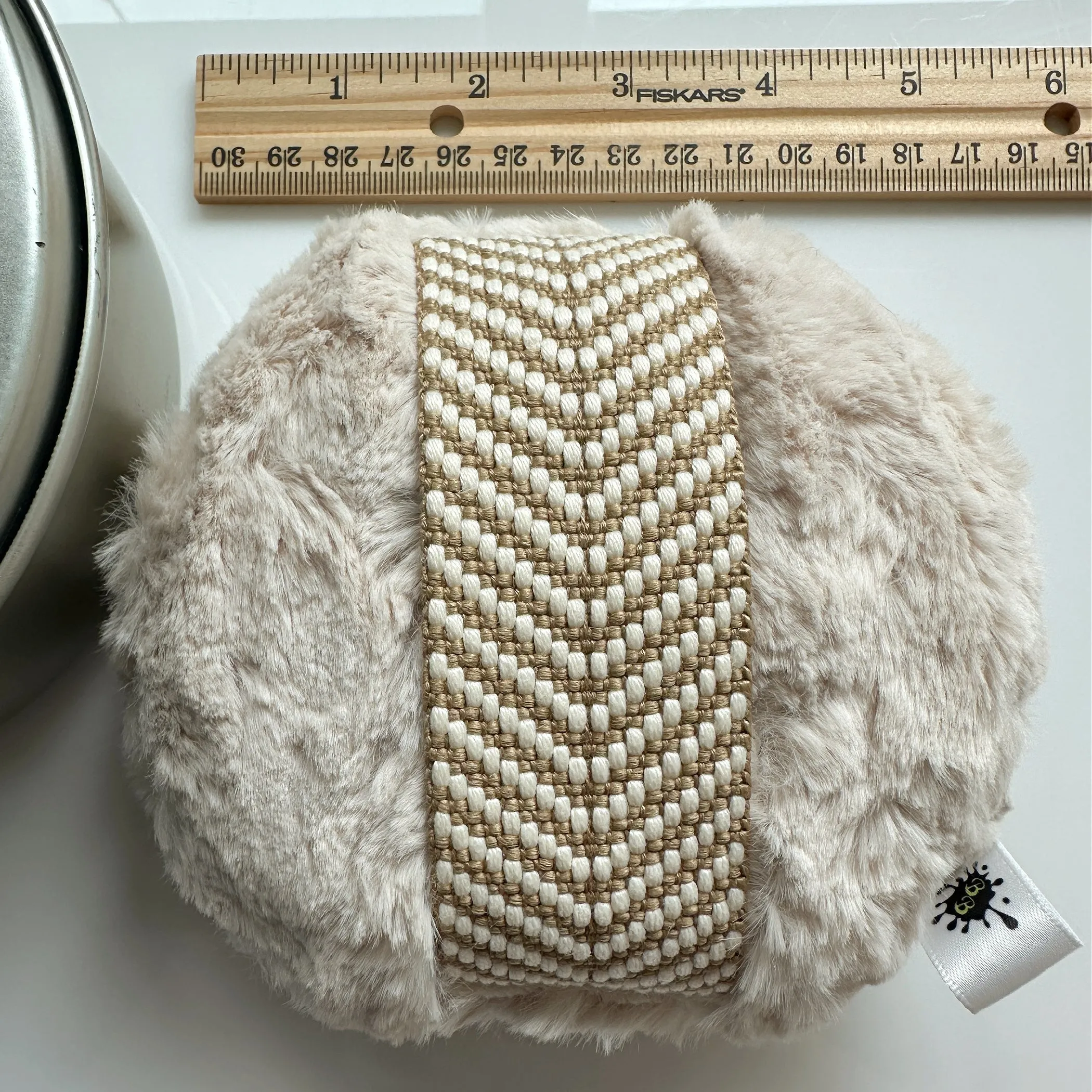 Large Powder Duster, Beige Chevron, 5 inch