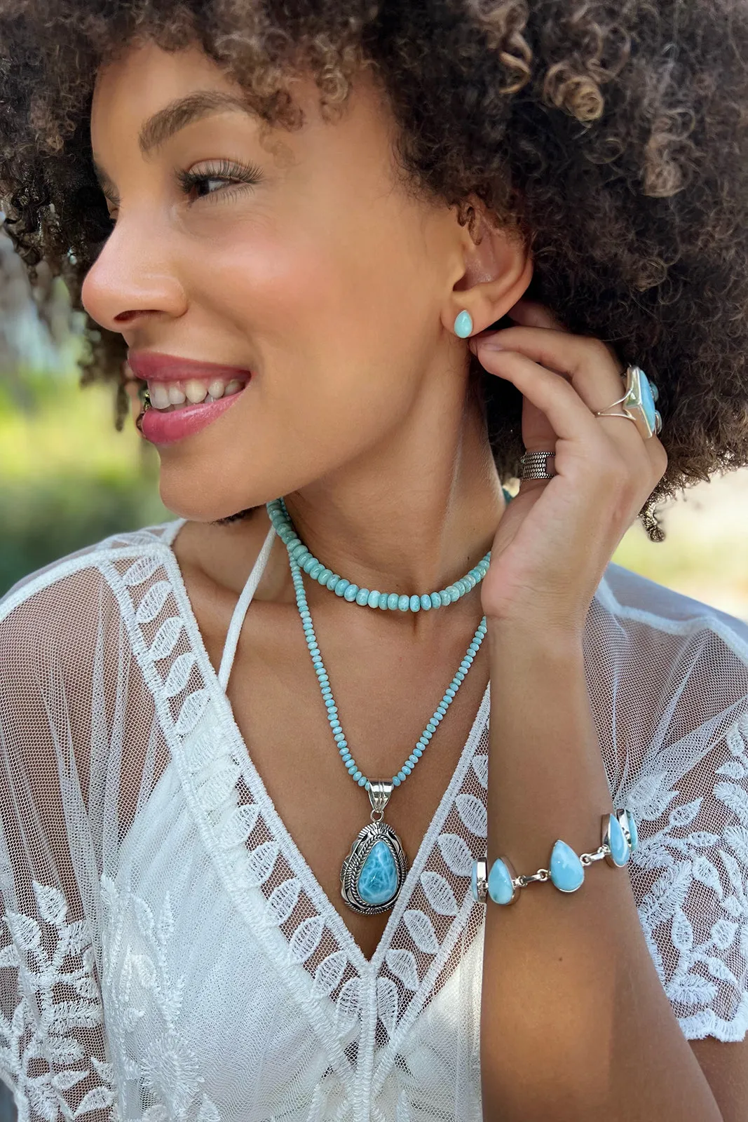 Larimar Tear Drop Stud Earrings