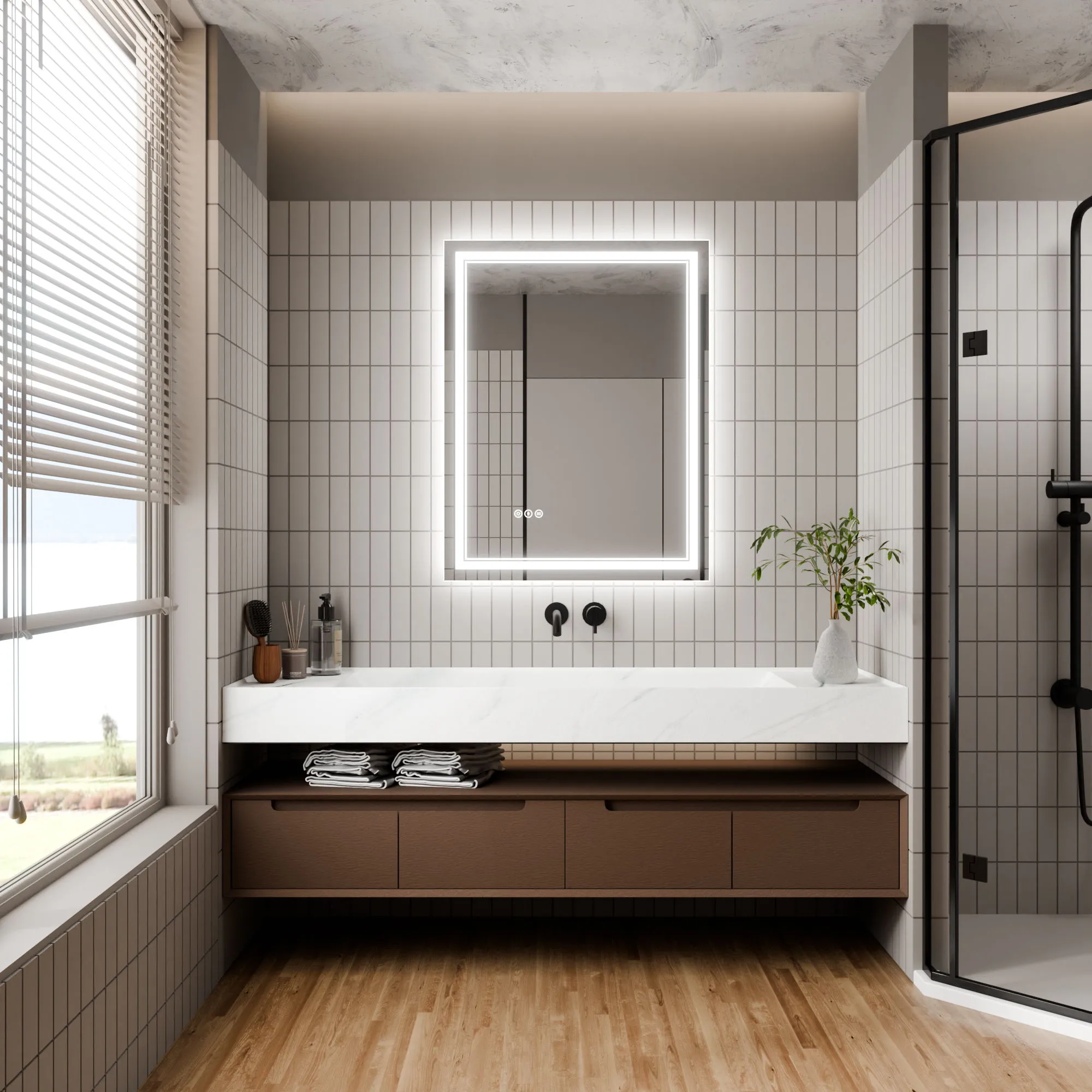 Led Bathroom Mirror, 28X36" Bathroom Vanity Mirrors With Lights, Mirrors For Wall With Smart Touch Button, Anti - Fog, Memory Function, Stepless Dimmable Makeup Mirror (Horizontal / Vertical)
