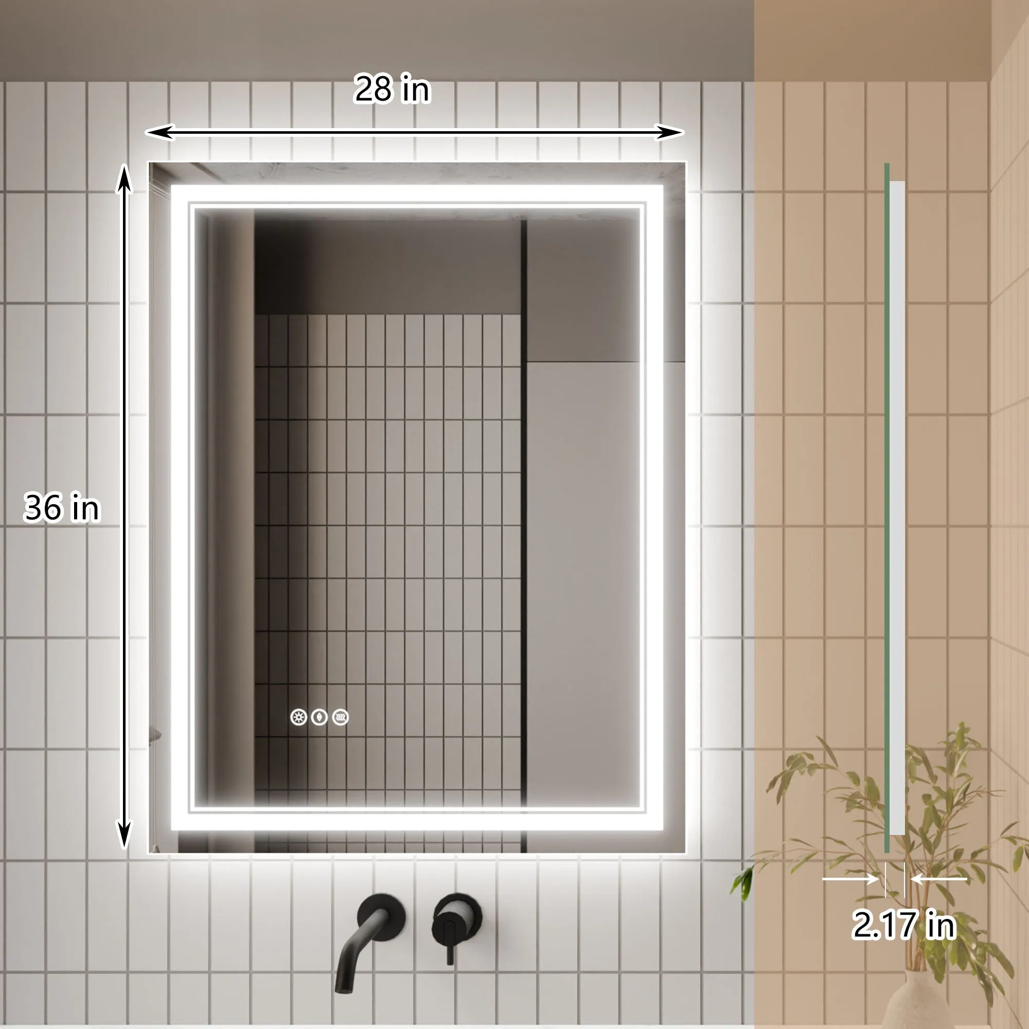 Led Bathroom Mirror, 28X36" Bathroom Vanity Mirrors With Lights, Mirrors For Wall With Smart Touch Button, Anti - Fog, Memory Function, Stepless Dimmable Makeup Mirror (Horizontal / Vertical)