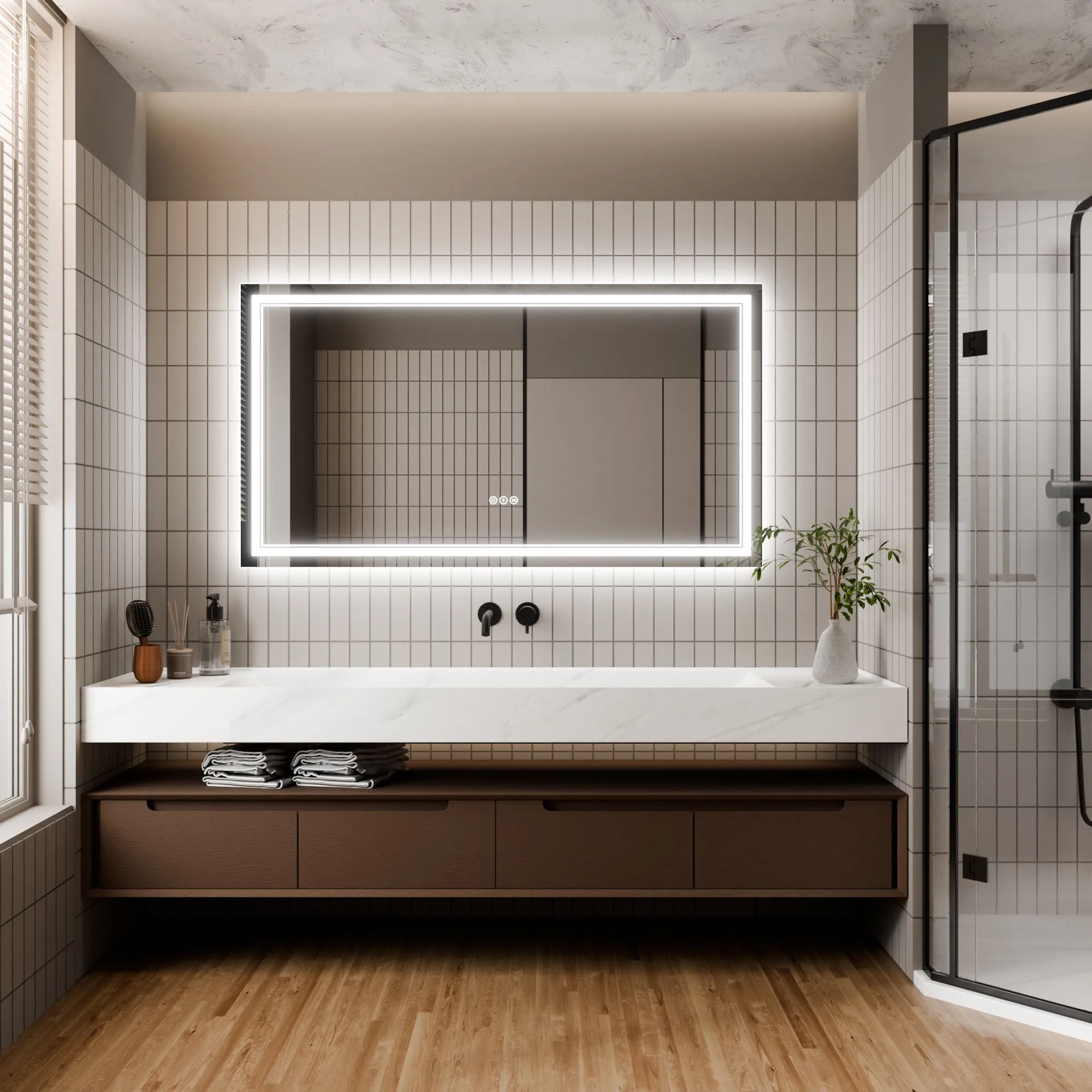 Led Bathroom Mirror, 30X55" Bathroom Vanity Mirrors With Lights, Mirrors For Wall With Smart Touch Button, Anti - Fog, Memory Function, Stepless Dimmable Makeup Mirror (Horizontal / Vertical)