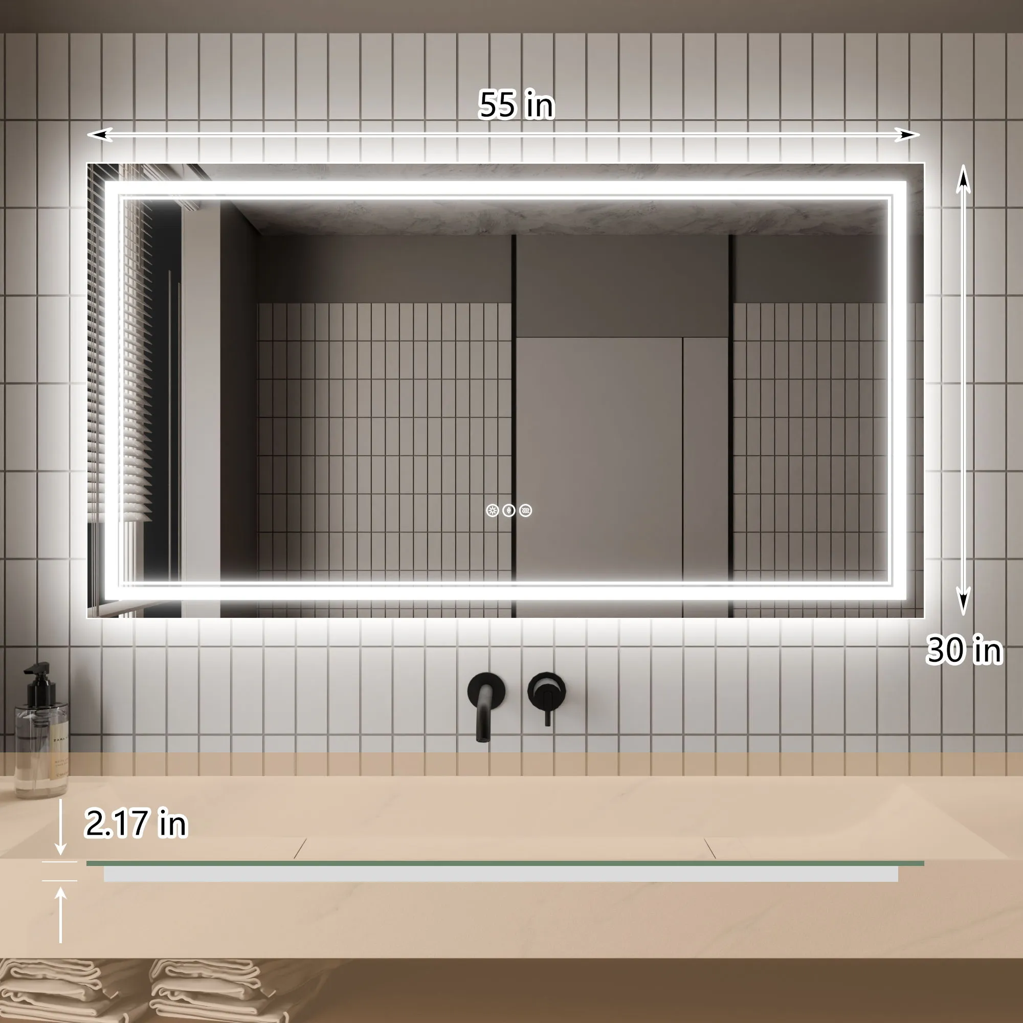Led Bathroom Mirror, 30X55" Bathroom Vanity Mirrors With Lights, Mirrors For Wall With Smart Touch Button, Anti - Fog, Memory Function, Stepless Dimmable Makeup Mirror (Horizontal / Vertical)