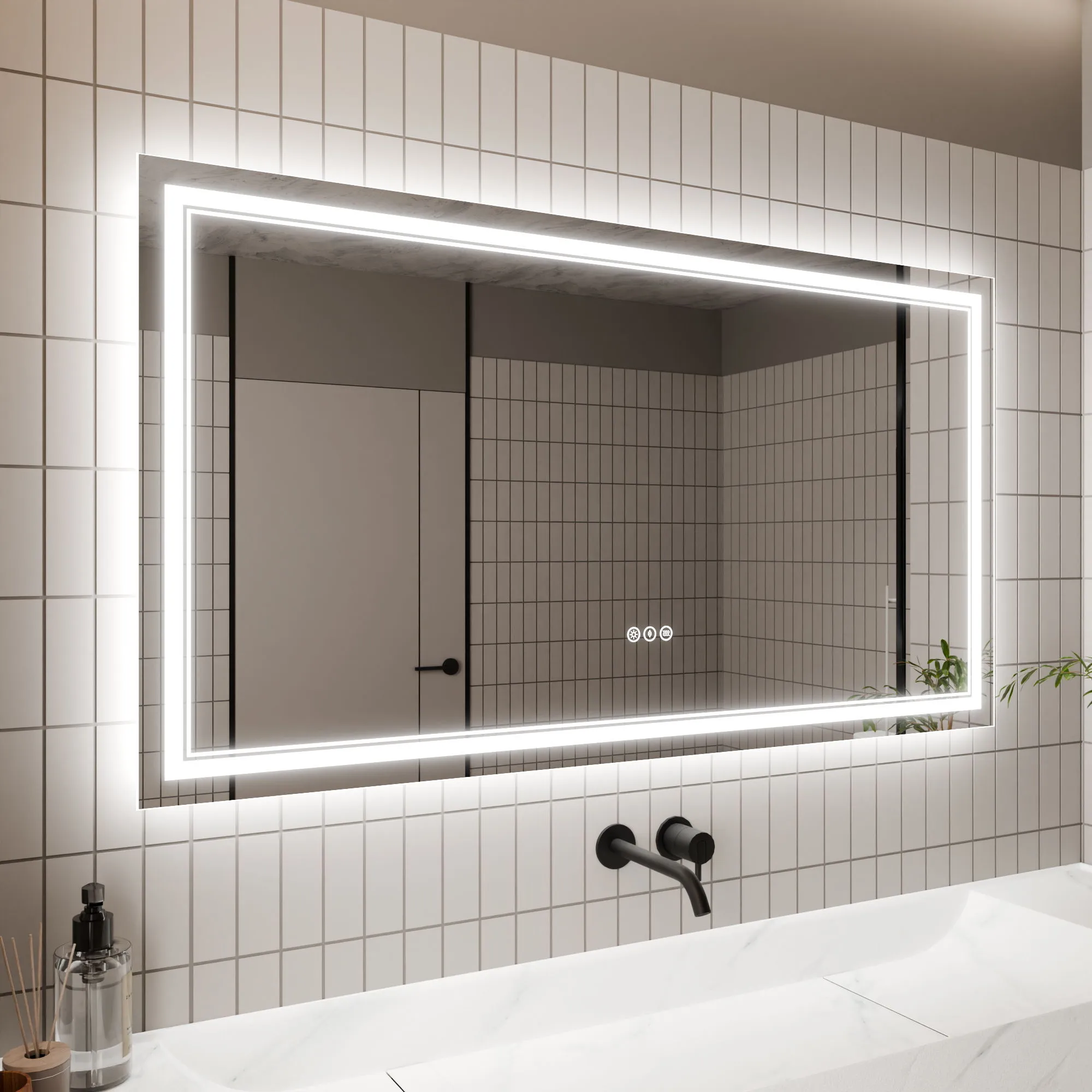 Led Bathroom Mirror, 30X55" Bathroom Vanity Mirrors With Lights, Mirrors For Wall With Smart Touch Button, Anti - Fog, Memory Function, Stepless Dimmable Makeup Mirror (Horizontal / Vertical)
