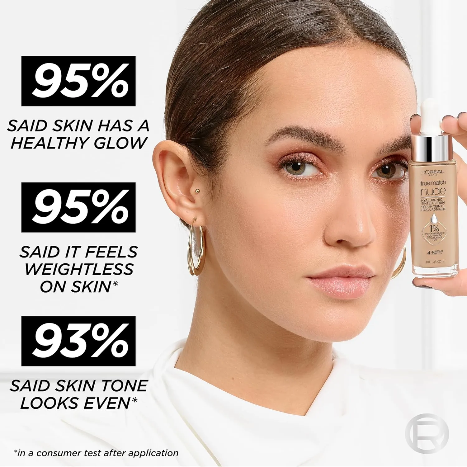 L'Oreal Paris True Match Nude Hyaluronic Tinted Serum Foundation with 1% Hyaluronic acid, Rich Medium 4.5-5.5, 1 fl. oz.