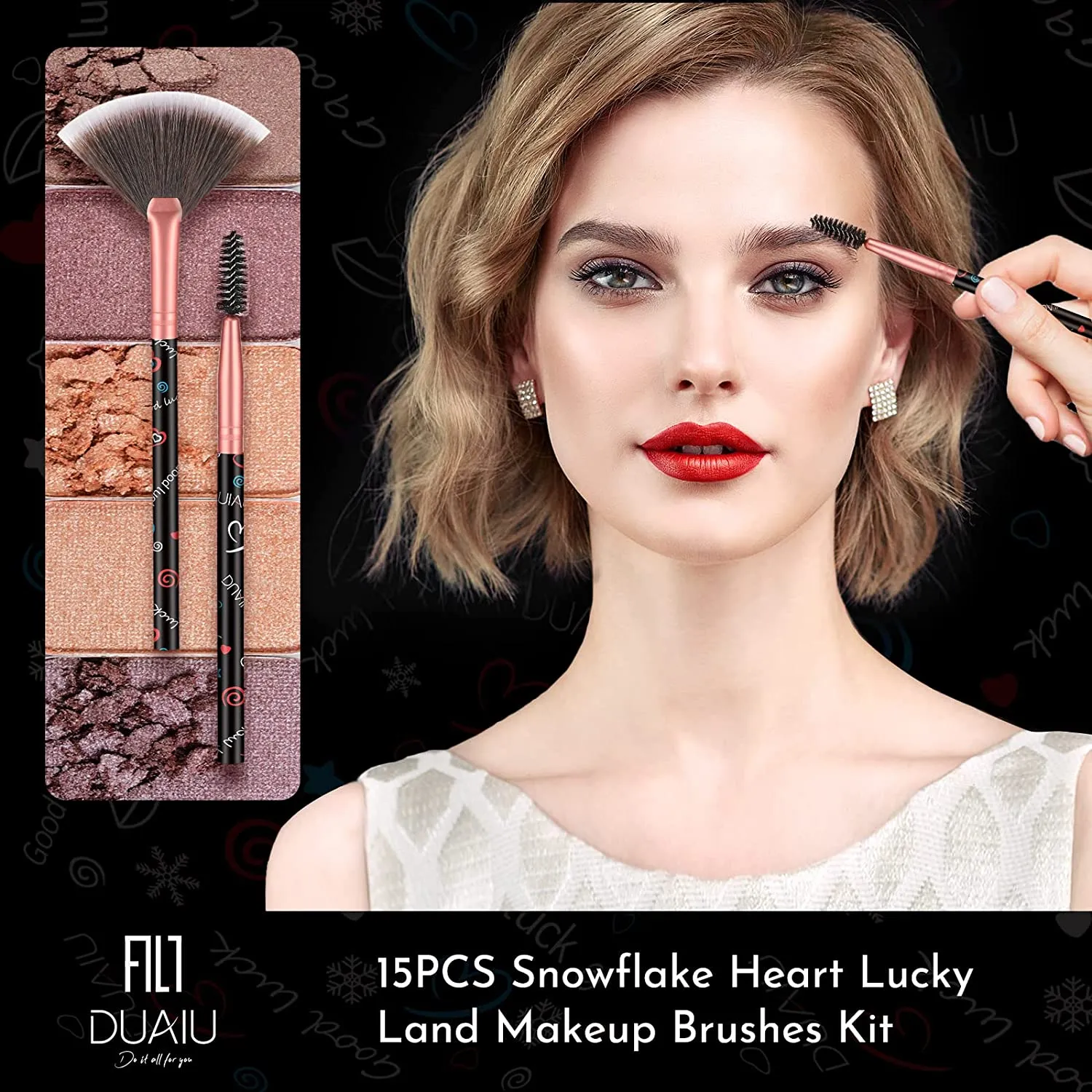 Luck Land-15pcs Black Makeup Brush Sets