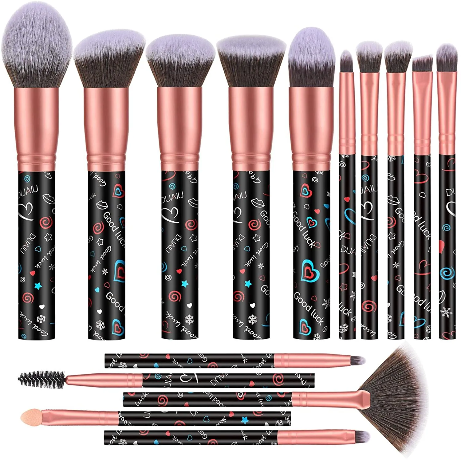 Luck Land-15pcs Black Makeup Brush Sets