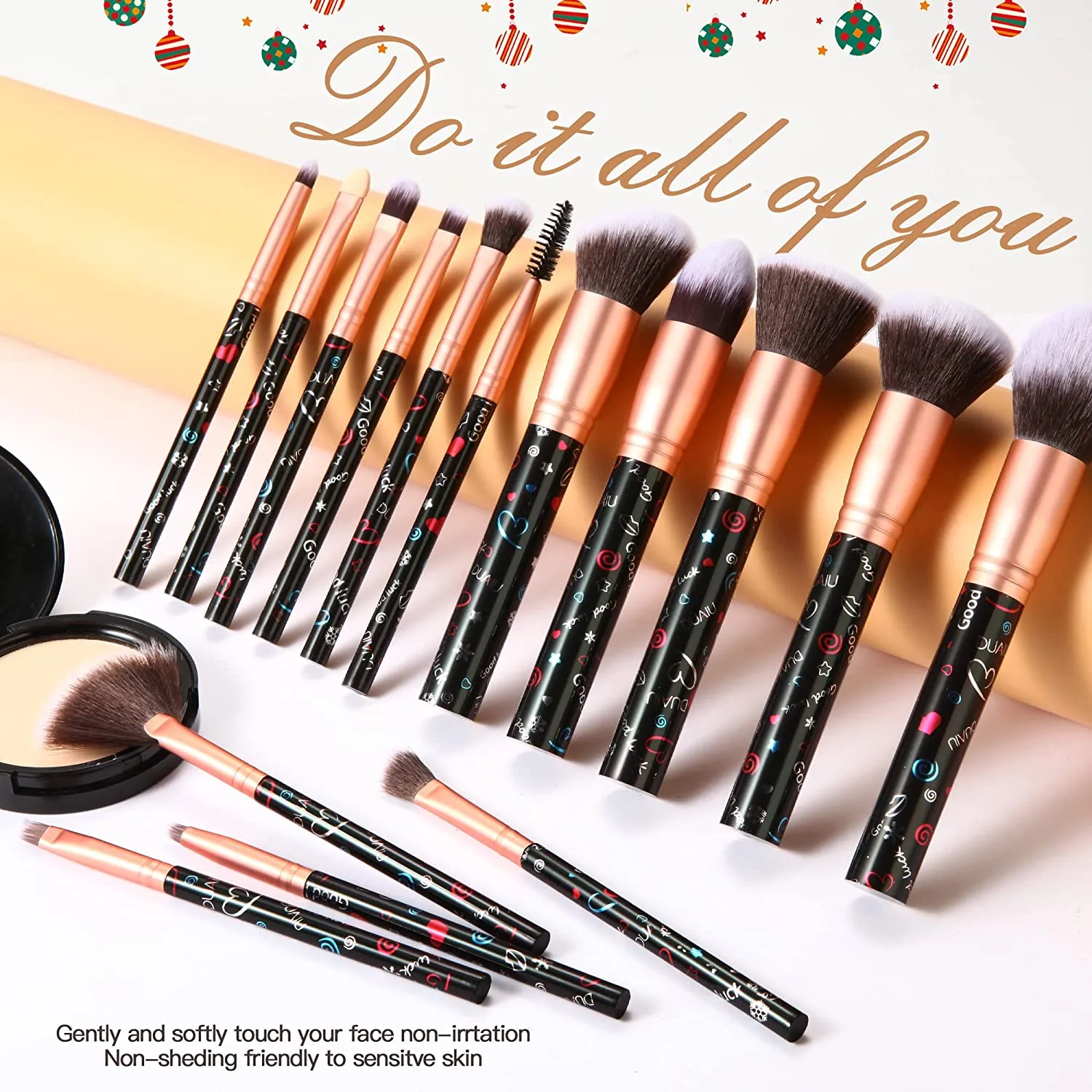 Luck Land-15pcs Black Makeup Brush Sets