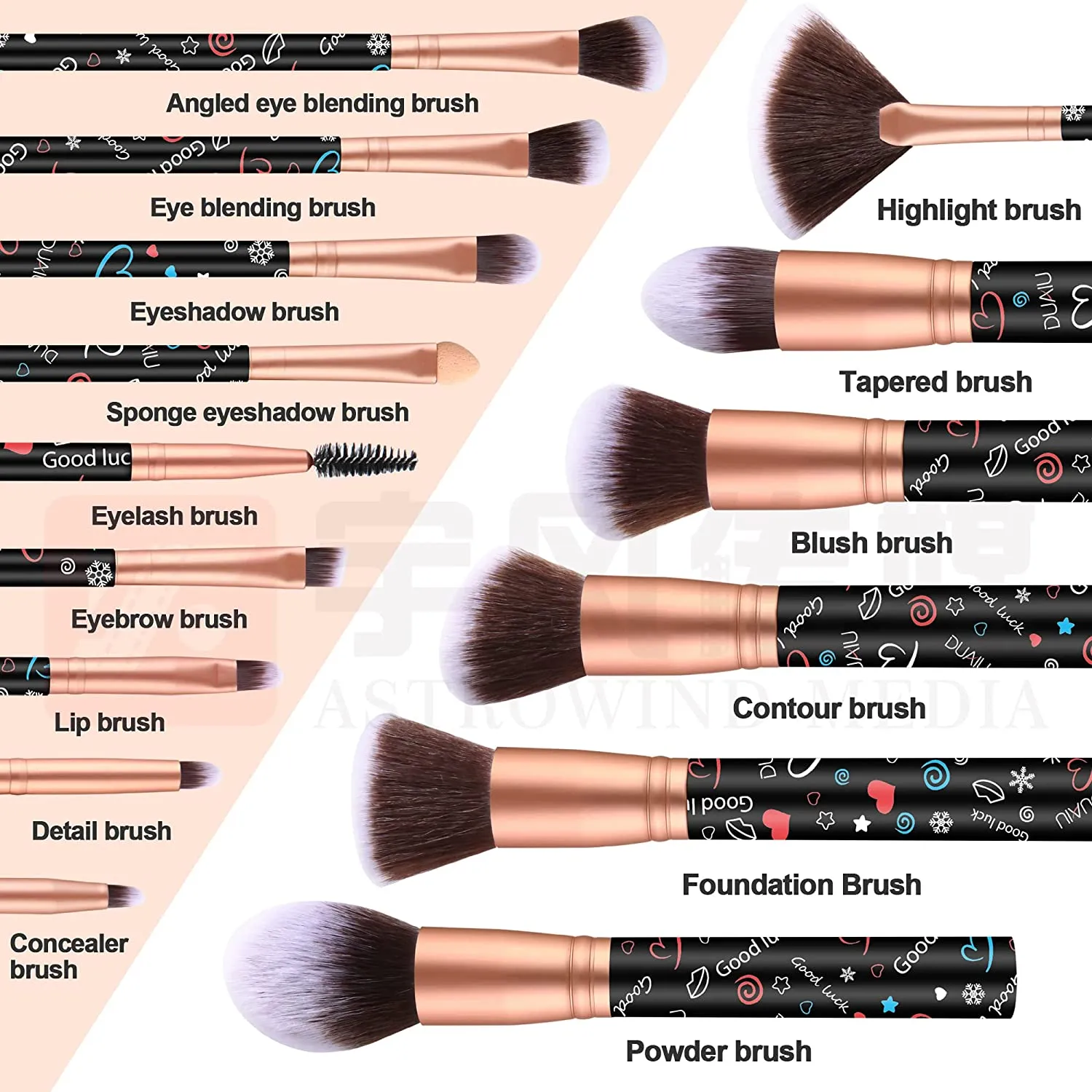 Luck Land-15pcs Black Makeup Brush Sets
