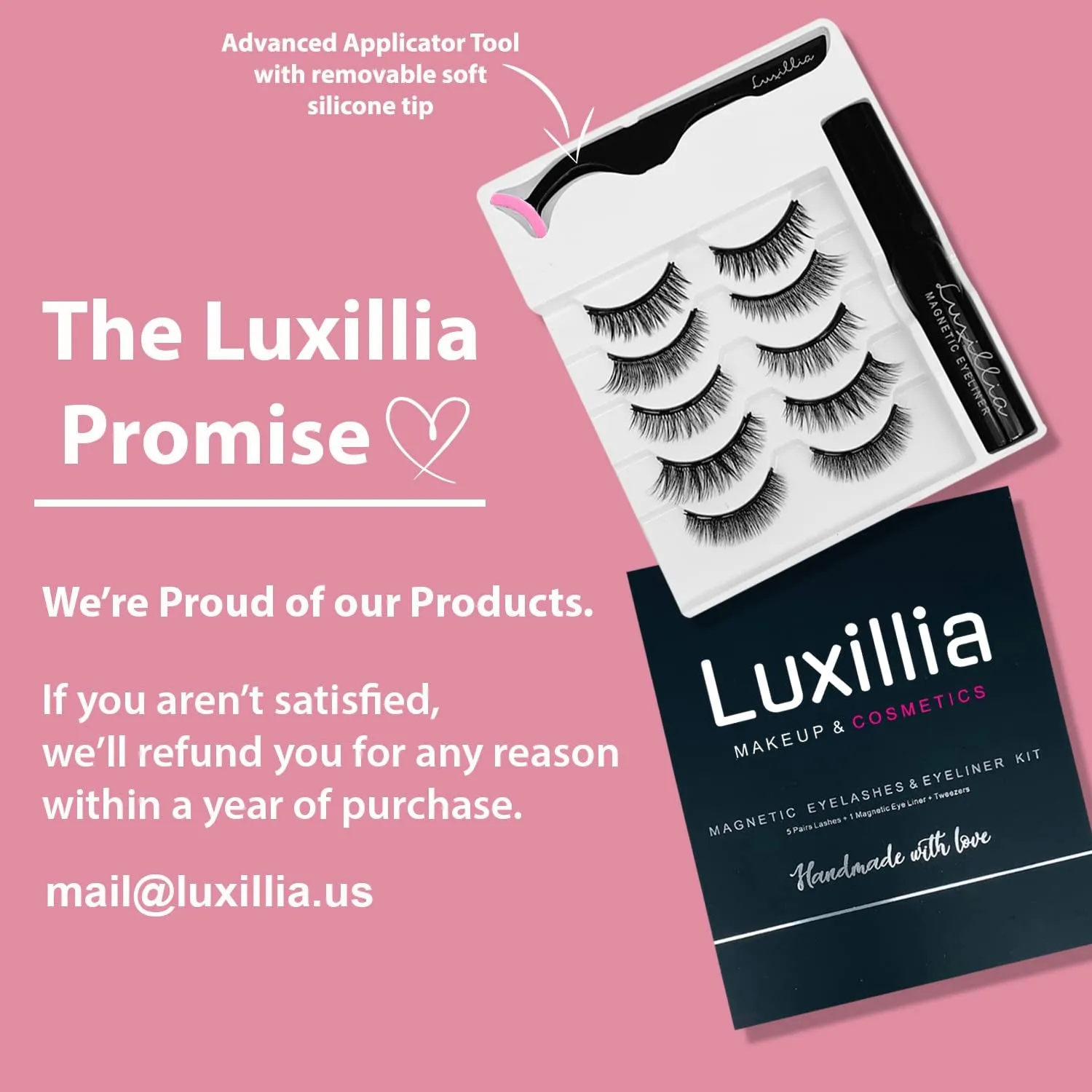 Luxillia Magnetic Eyelash Set - Natural Look, Waterproof Liner, 100% Cruelty-Free - 7 Pieces