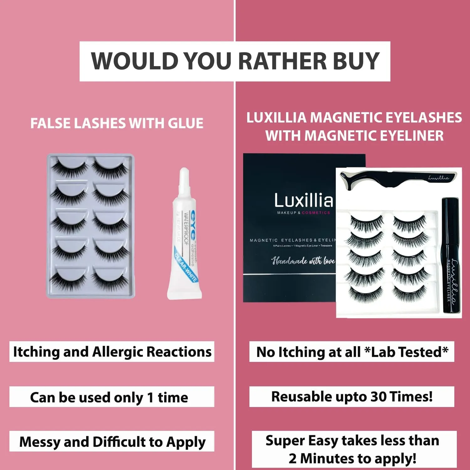 Luxillia Magnetic Eyelash Set - Natural Look, Waterproof Liner, 100% Cruelty-Free - 7 Pieces