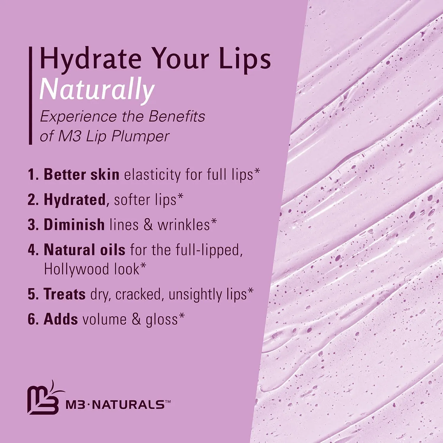 M3 Naturals Lip Plumper - Fuller, Hydrated Lips, Natural Oils & Peptides - 0.25oz