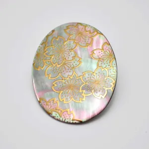 Maki-e Urushi Lacquer Brooch - Black Lip Oyster Pearl Shell / Cherry Blossom -, Traditional Japanese Urushi Lacquer Jewelry
