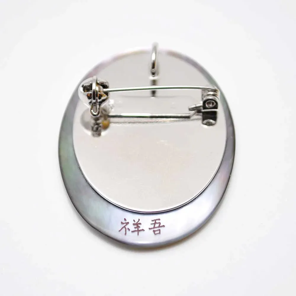 Maki-e Urushi Lacquer Brooch - Black Lip Oyster Pearl Shell / Cherry Blossom -, Traditional Japanese Urushi Lacquer Jewelry