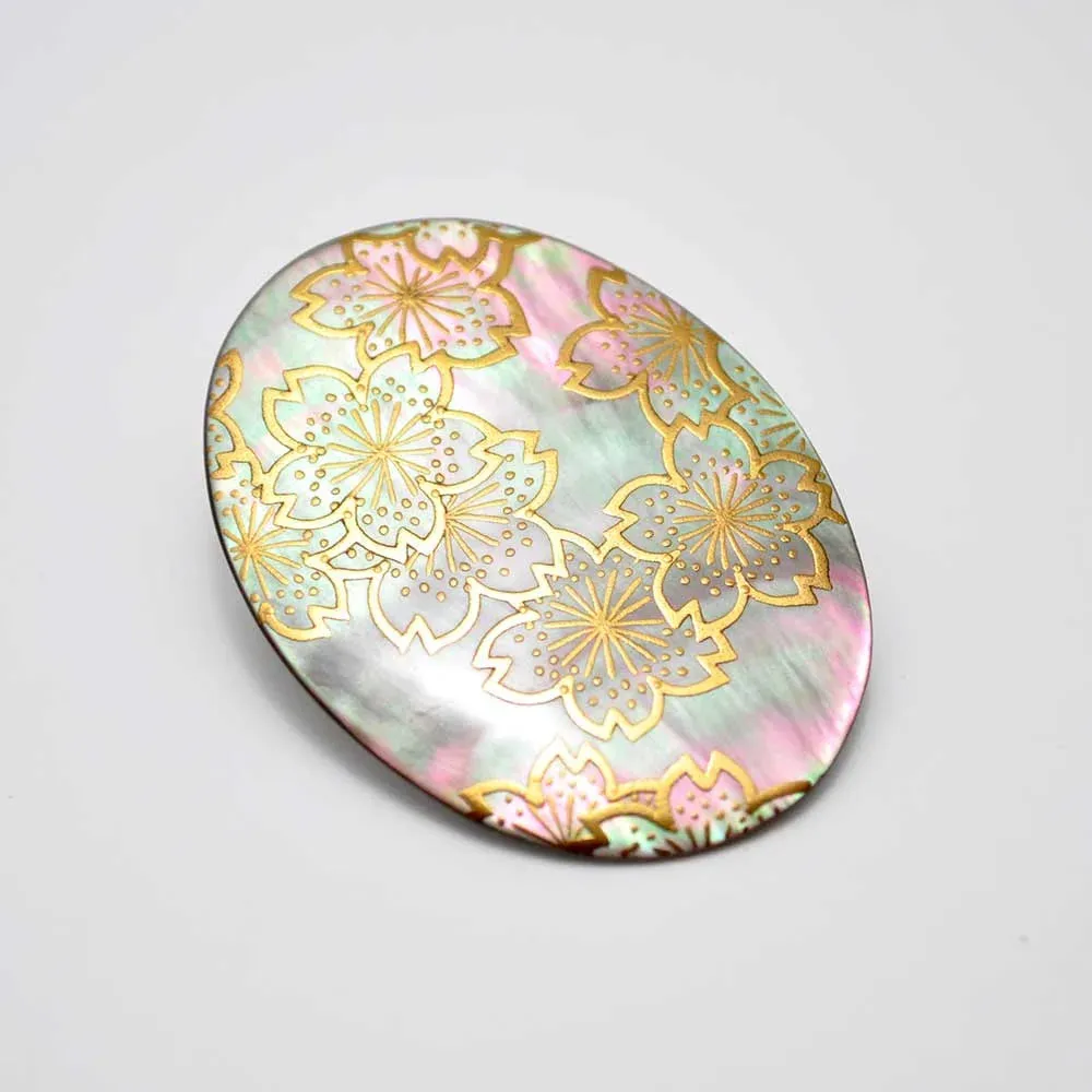 Maki-e Urushi Lacquer Brooch - Black Lip Oyster Pearl Shell / Cherry Blossom -, Traditional Japanese Urushi Lacquer Jewelry