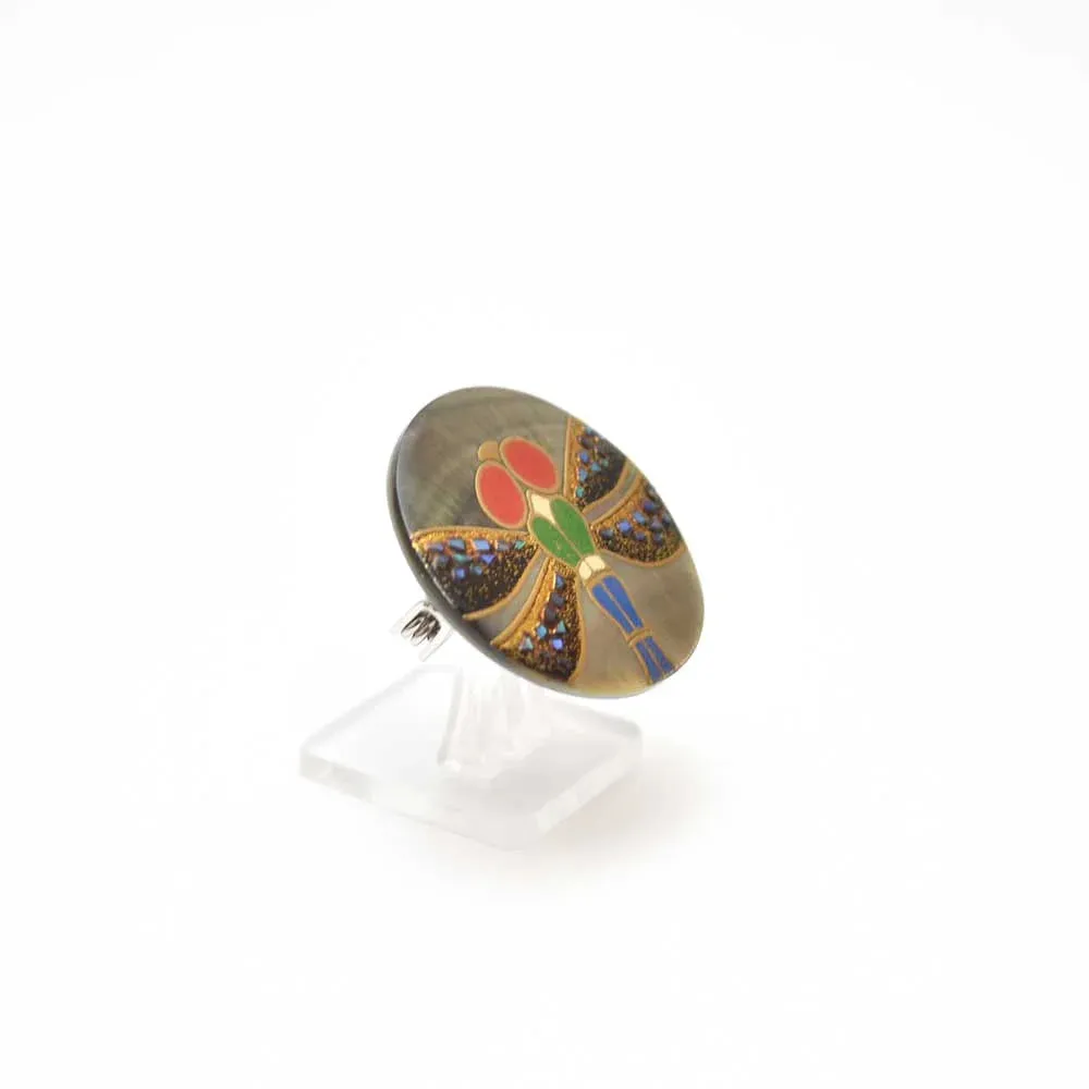 Maki-e Urushi Lacquer Brooch - Black Lip Oyster Pearl Shell / Dragonfly -, Traditional Japanese Urushi Lacquer Jewelry