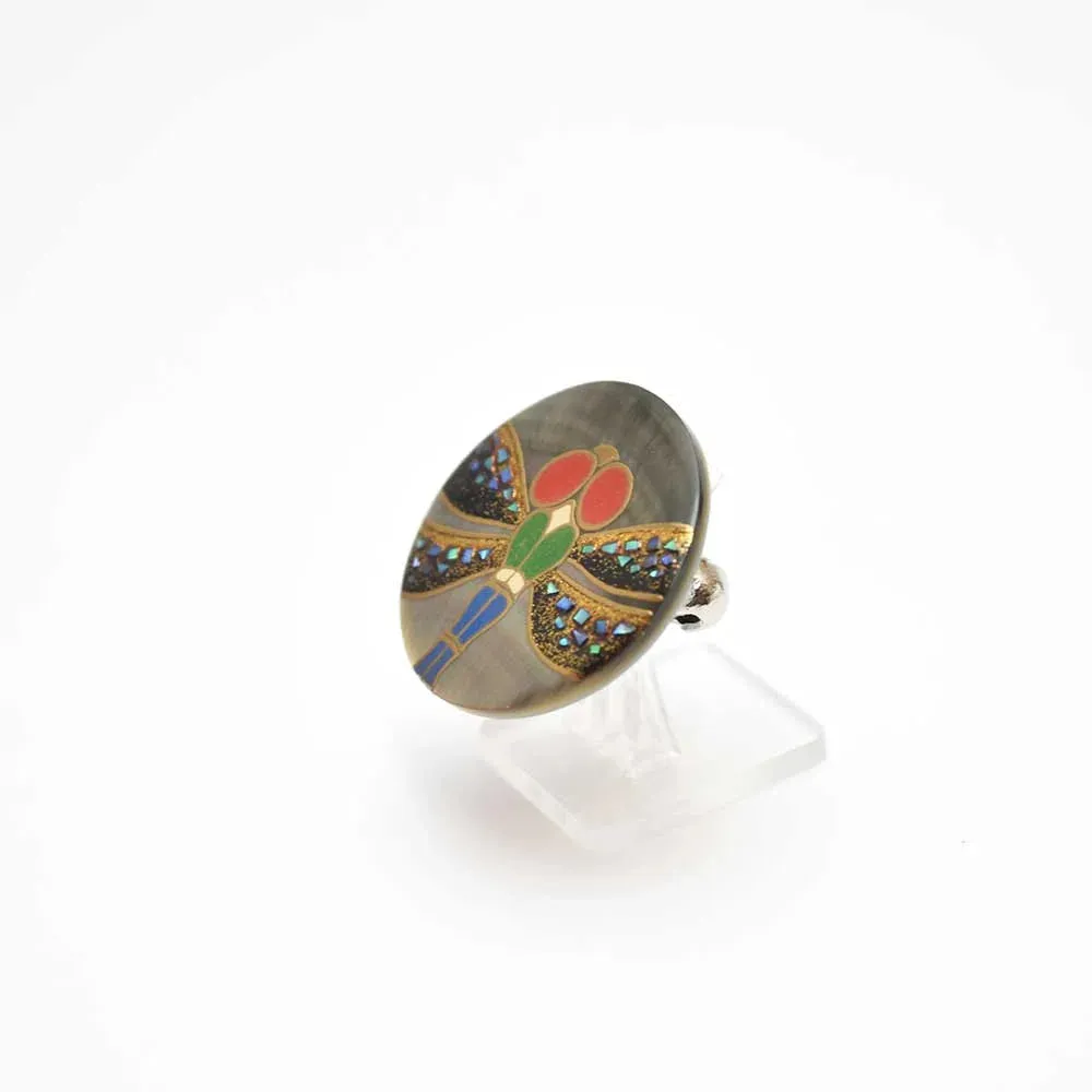 Maki-e Urushi Lacquer Brooch - Black Lip Oyster Pearl Shell / Dragonfly -, Traditional Japanese Urushi Lacquer Jewelry