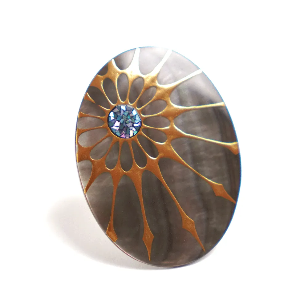 Maki-e Urushi Lacquer Brooch - Black Lip Oyster Pearl Shell / Sunshine -, Traditional Japanese Urushi Lacquer Jewelry