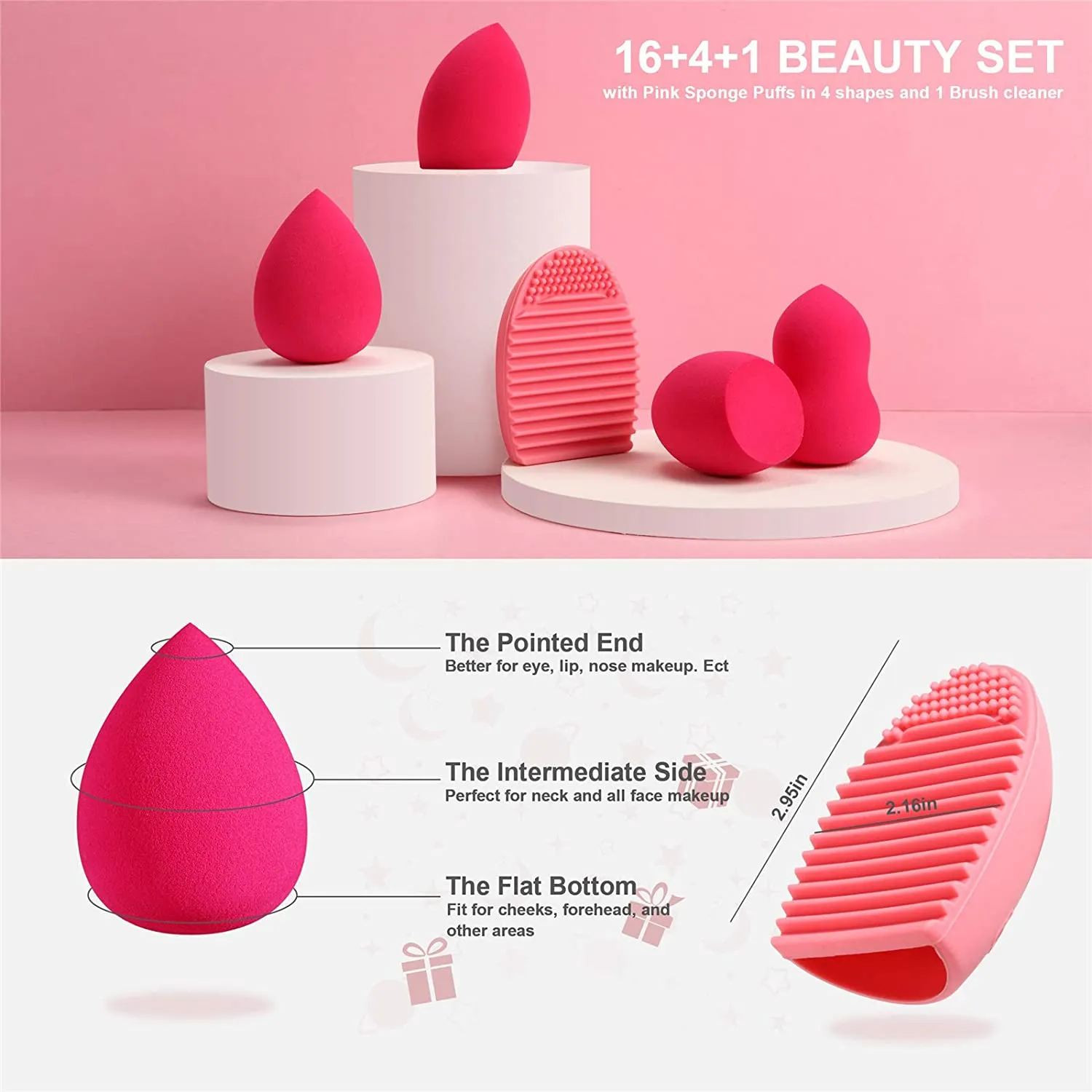 Marble-16pcs Pink Makeup Brush Sets with 4pcs Makeup Sponge