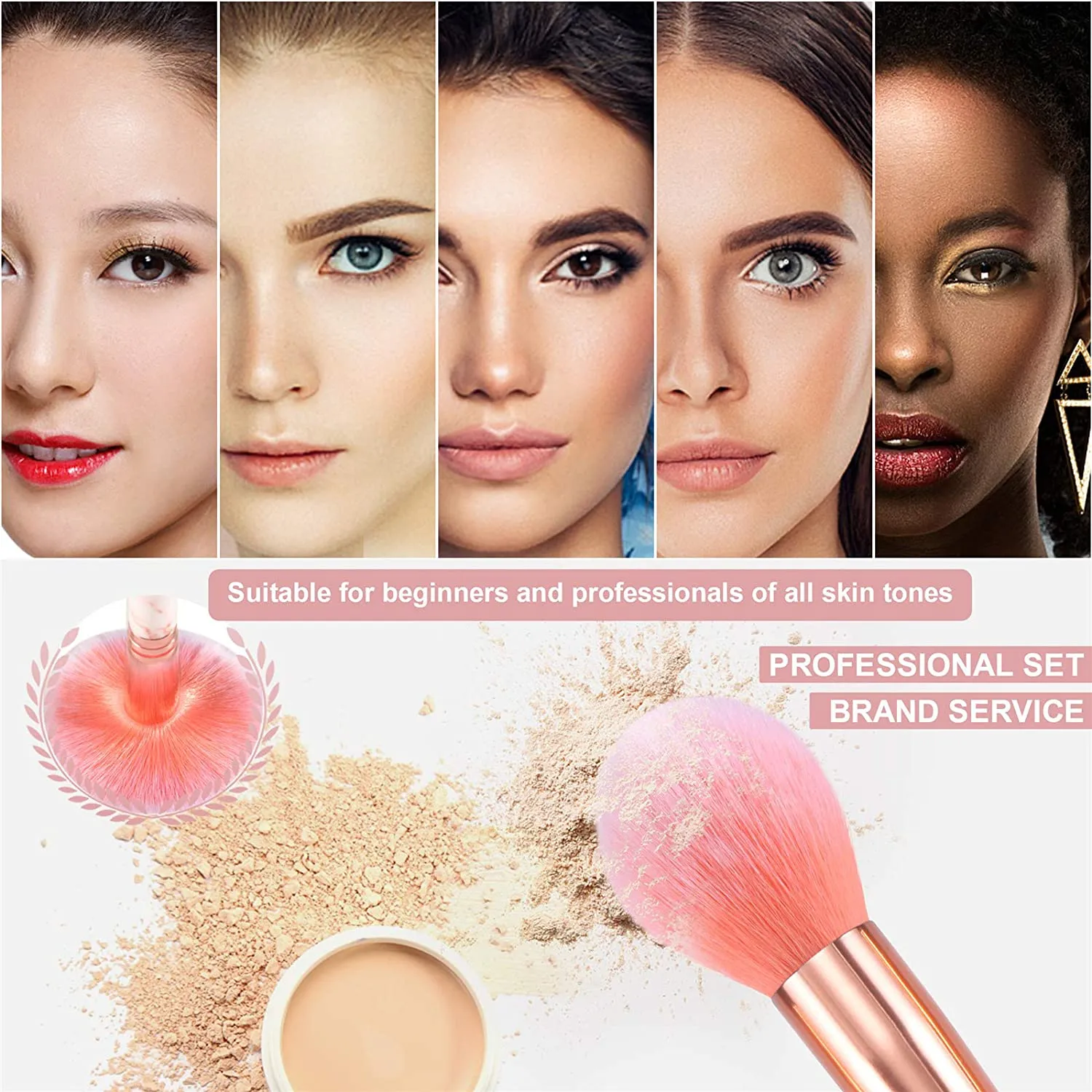Marble-16pcs Pink Makeup Brush Sets with 4pcs Makeup Sponge