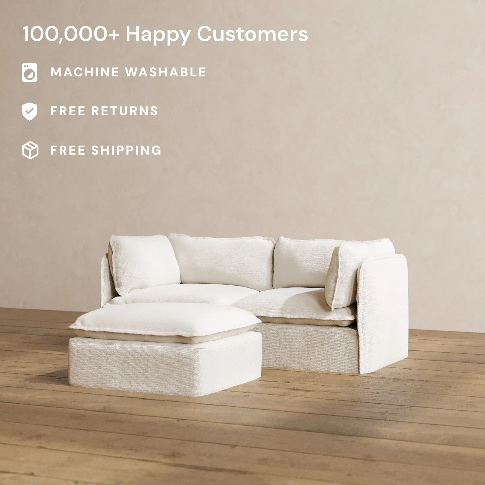 Modular Washable 2-Seater   Ottoman in Powder | Memorix  Seat | Contour Pillow