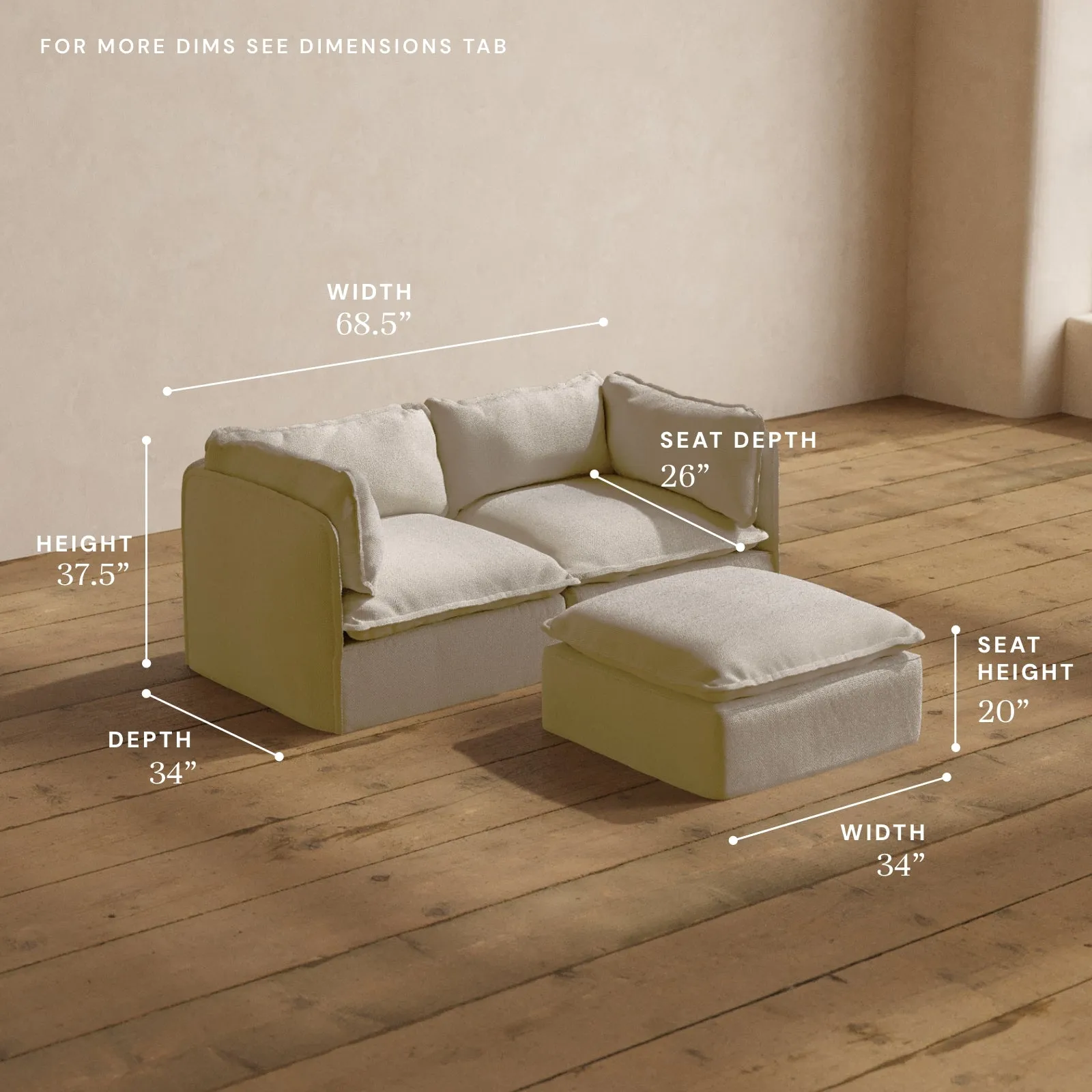 Modular Washable 2-Seater   Ottoman in Powder | Memorix  Seat | Contour Pillow