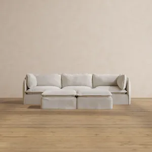 Modular Washable 3-Seater   Bench Ottoman in Powder | Deluxe  Seat | Contour Pillow
