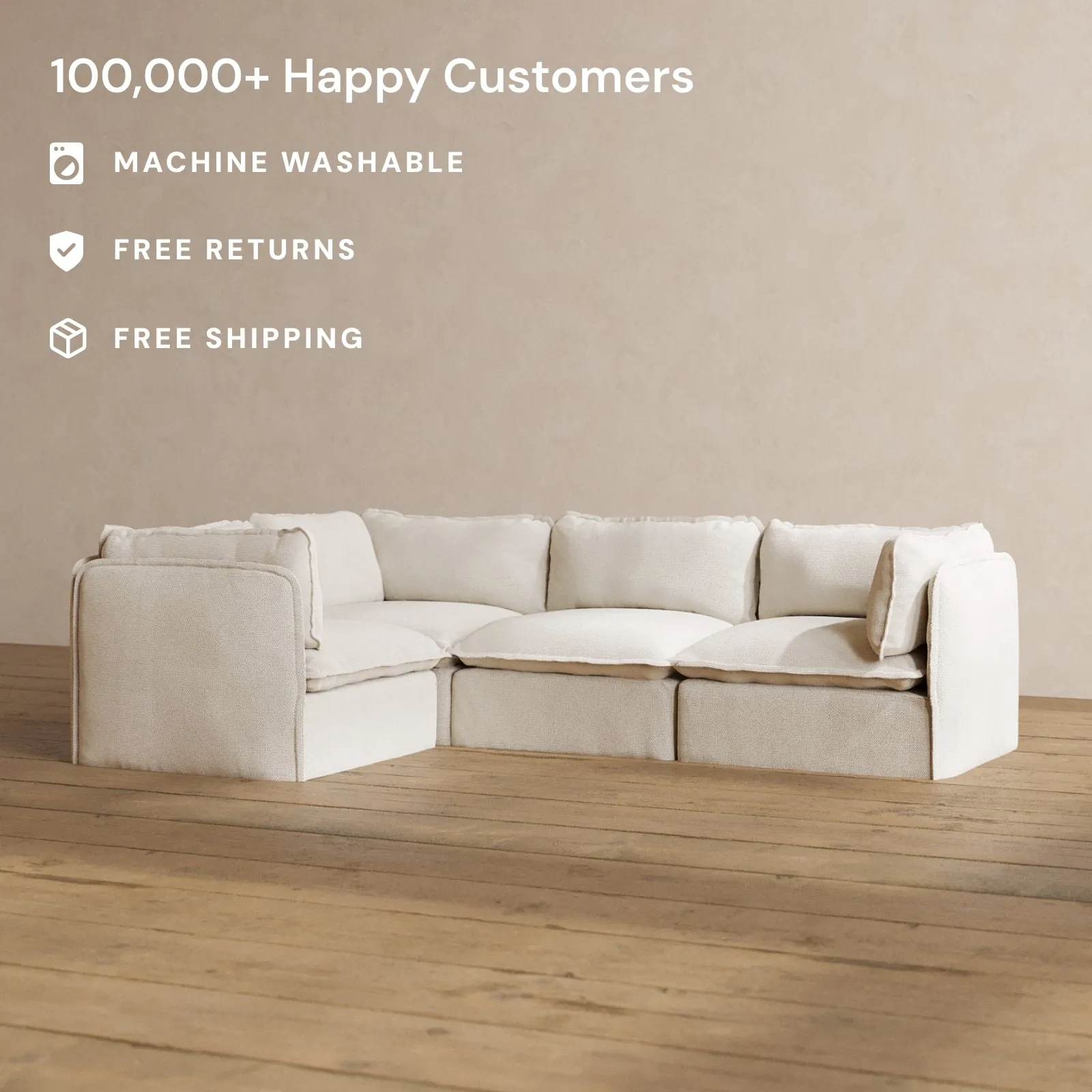 Modular Washable 4-Seater Corner Sectional in Powder | Deluxe  Seat | Contour Pillow