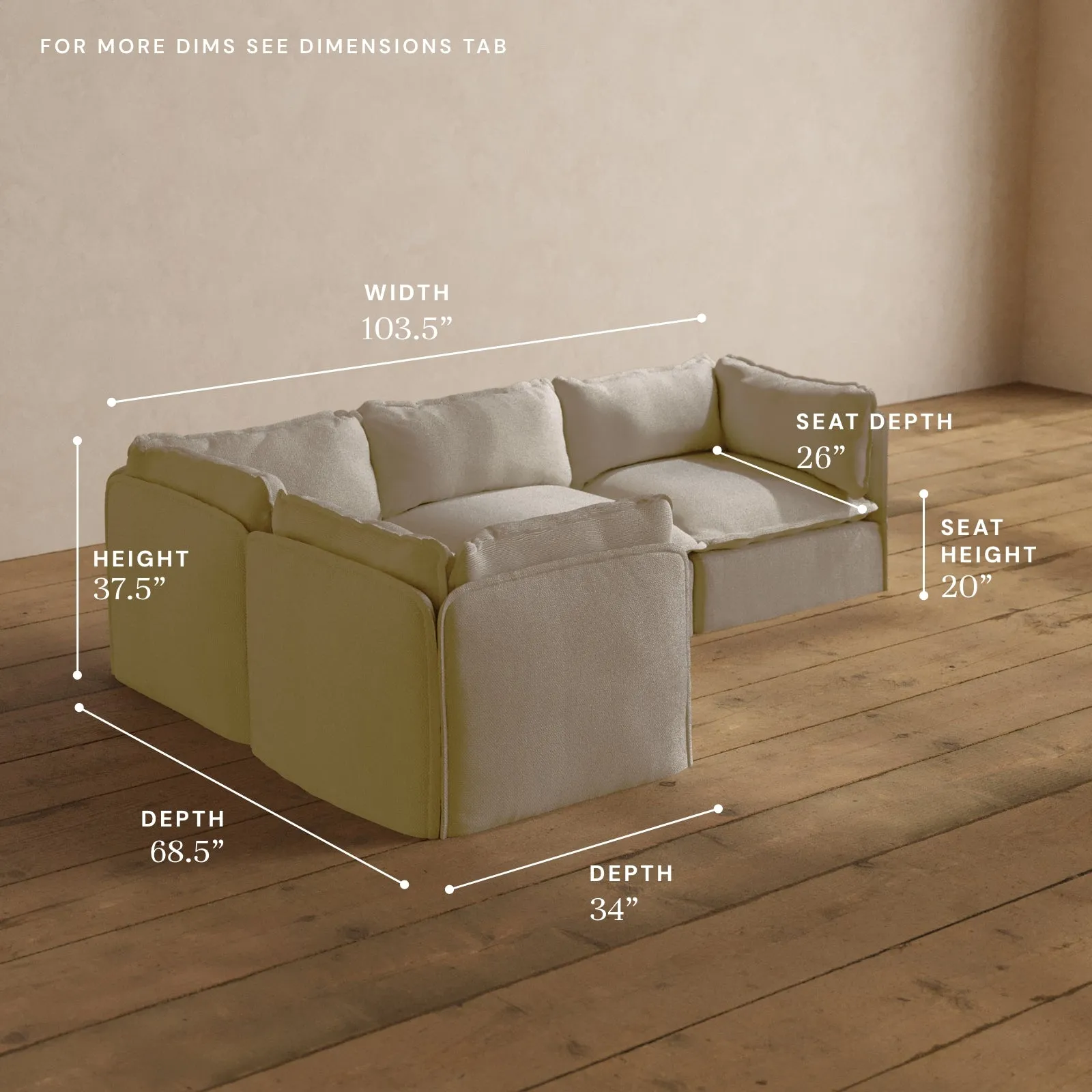 Modular Washable 4-Seater Corner Sectional in Powder | Deluxe  Seat | Contour Pillow