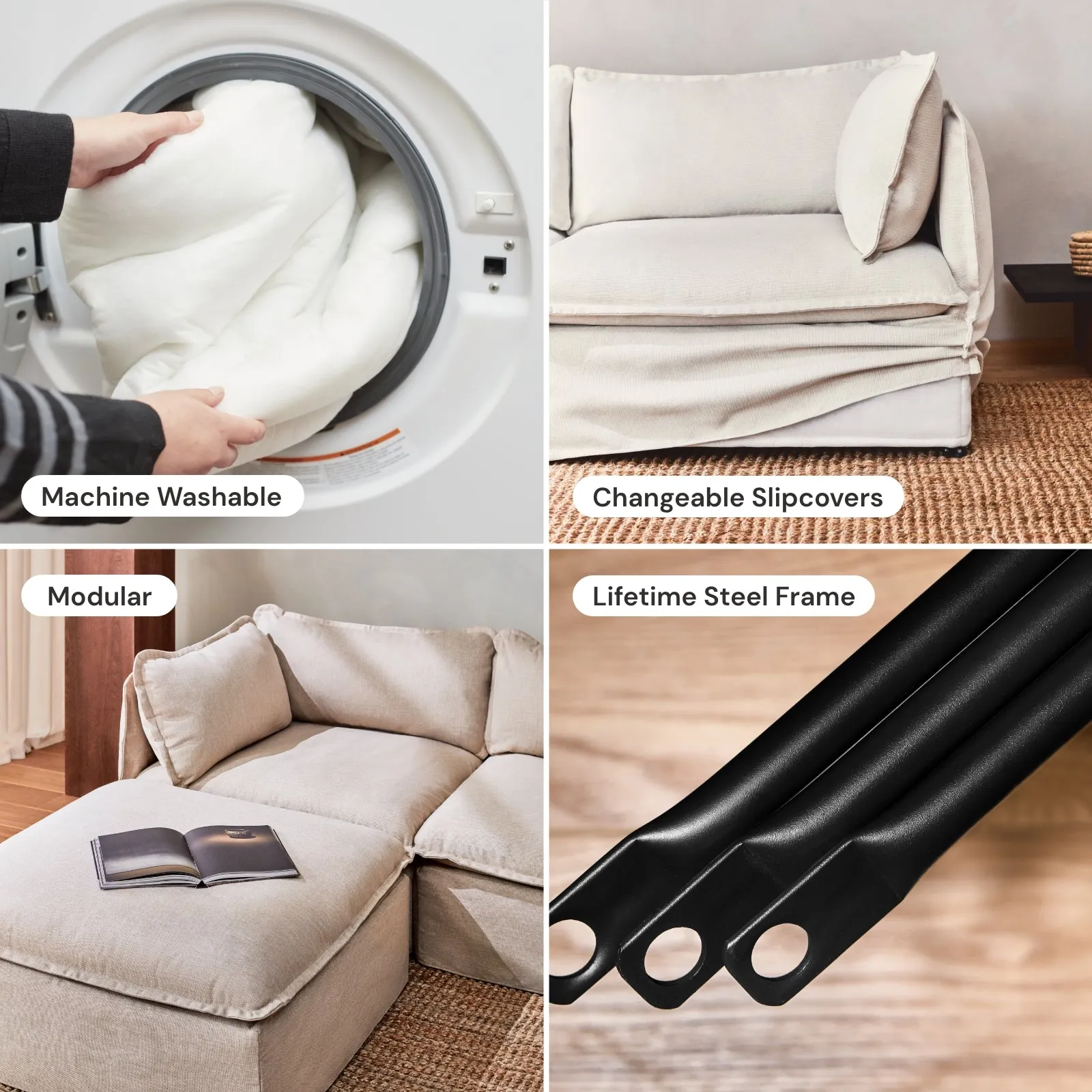 Modular Washable 4-Seater in Powder | Memorix  Seat | Contour Pillow