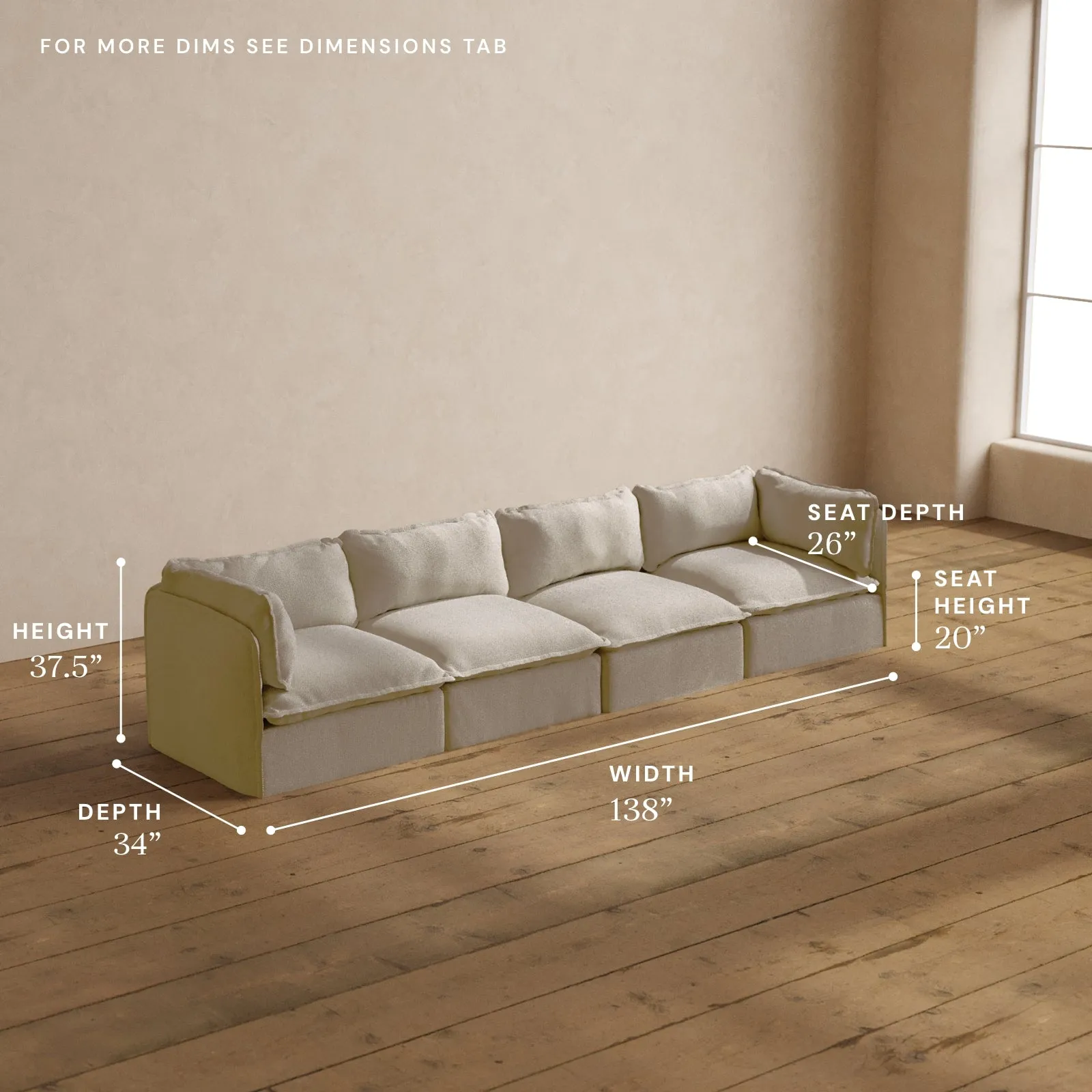 Modular Washable 4-Seater in Powder | Memorix  Seat | Contour Pillow