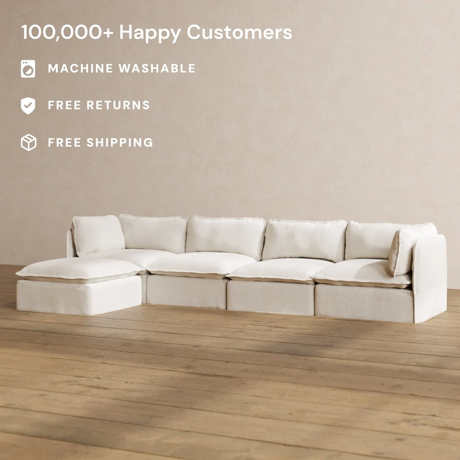 Modular Washable 4-Seater Sectional in Powder | Memorix  Seat | Contour Pillow
