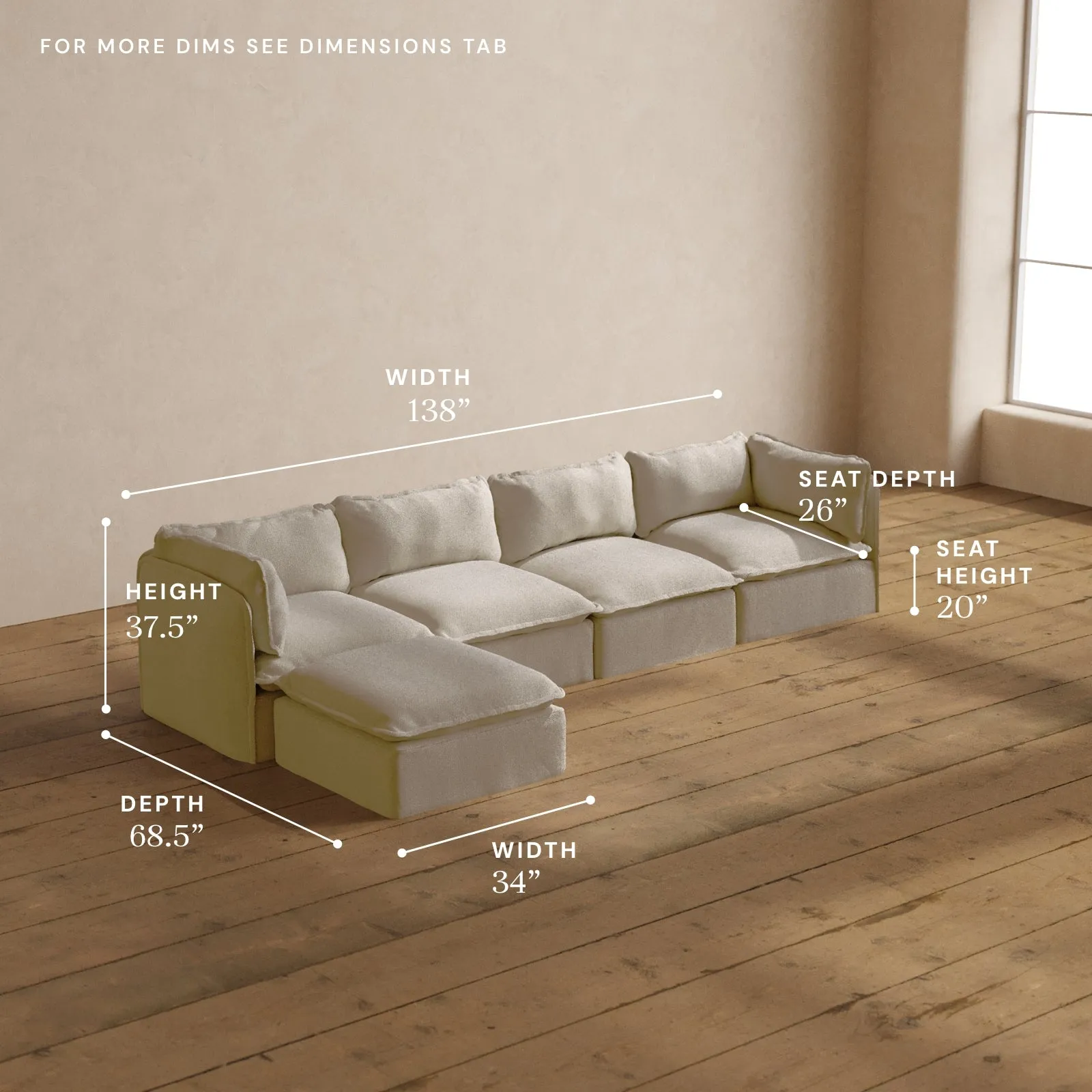 Modular Washable 4-Seater Sectional in Powder | Memorix  Seat | Contour Pillow