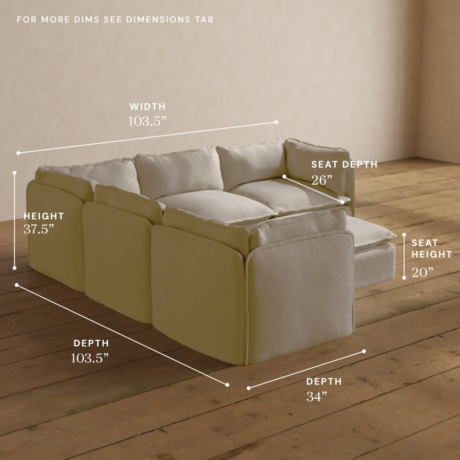 Modular Washable 5-Seater Corner Sectional   Ottoman in Powder | Memorix  Seat | Contour Pillow