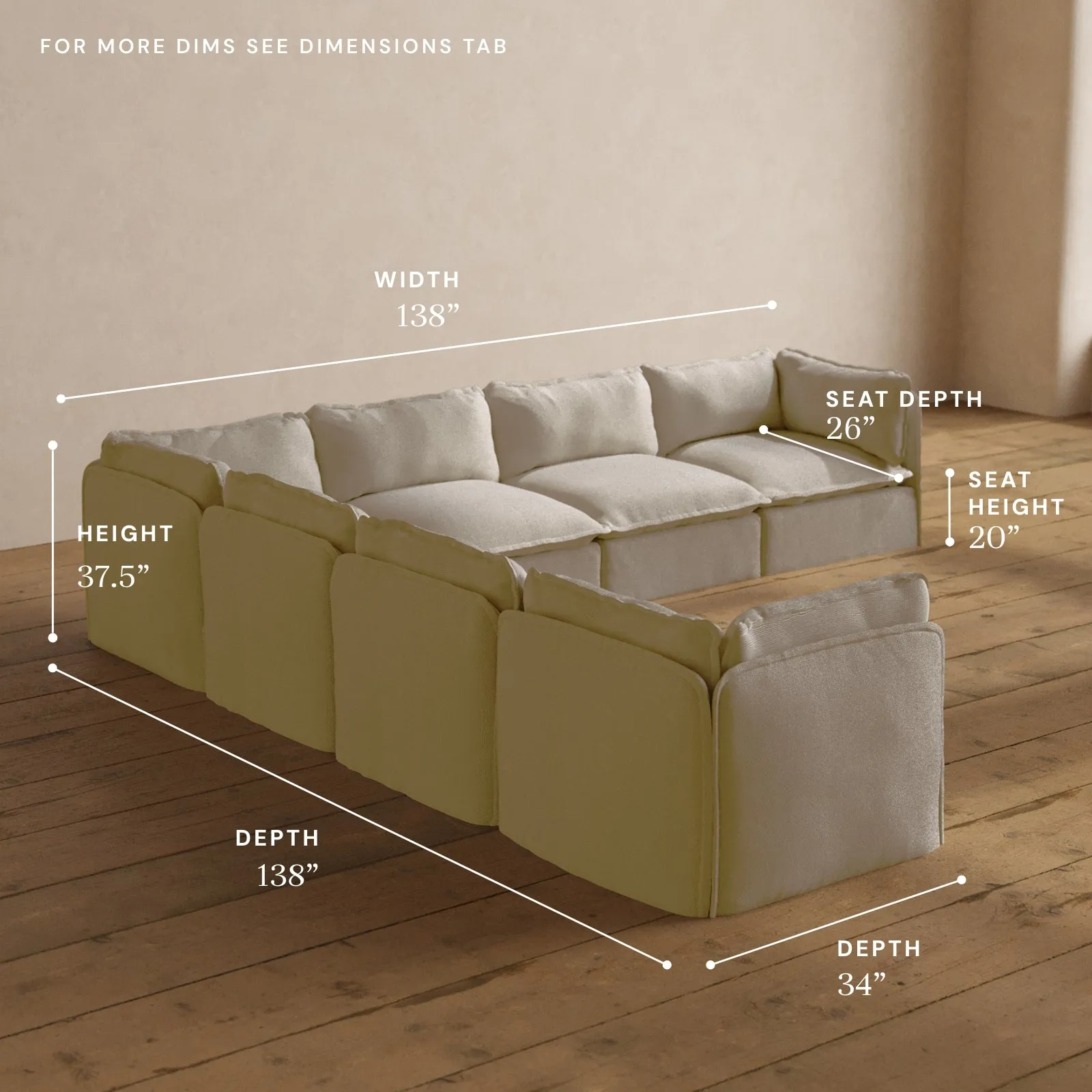 Modular Washable 7-Seater Corner Sectional in Powder | Deluxe  Seat | Contour Pillow