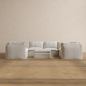 Modular Washable 8-Seater U-Sectional   Ottoman in Powder | Memorix  Seat | Contour Pillow