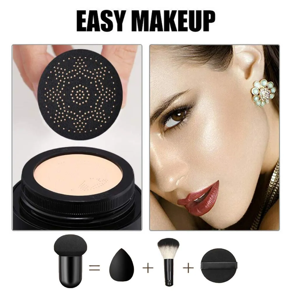 Mushroom Head Air Cushion CC Cream Foundation, Moisturizing BB Cream Foundation, Long-Lasting Blemish Coverage, Matte Even Skin Tone Nude Makeup Base Primer (02#, Natural)