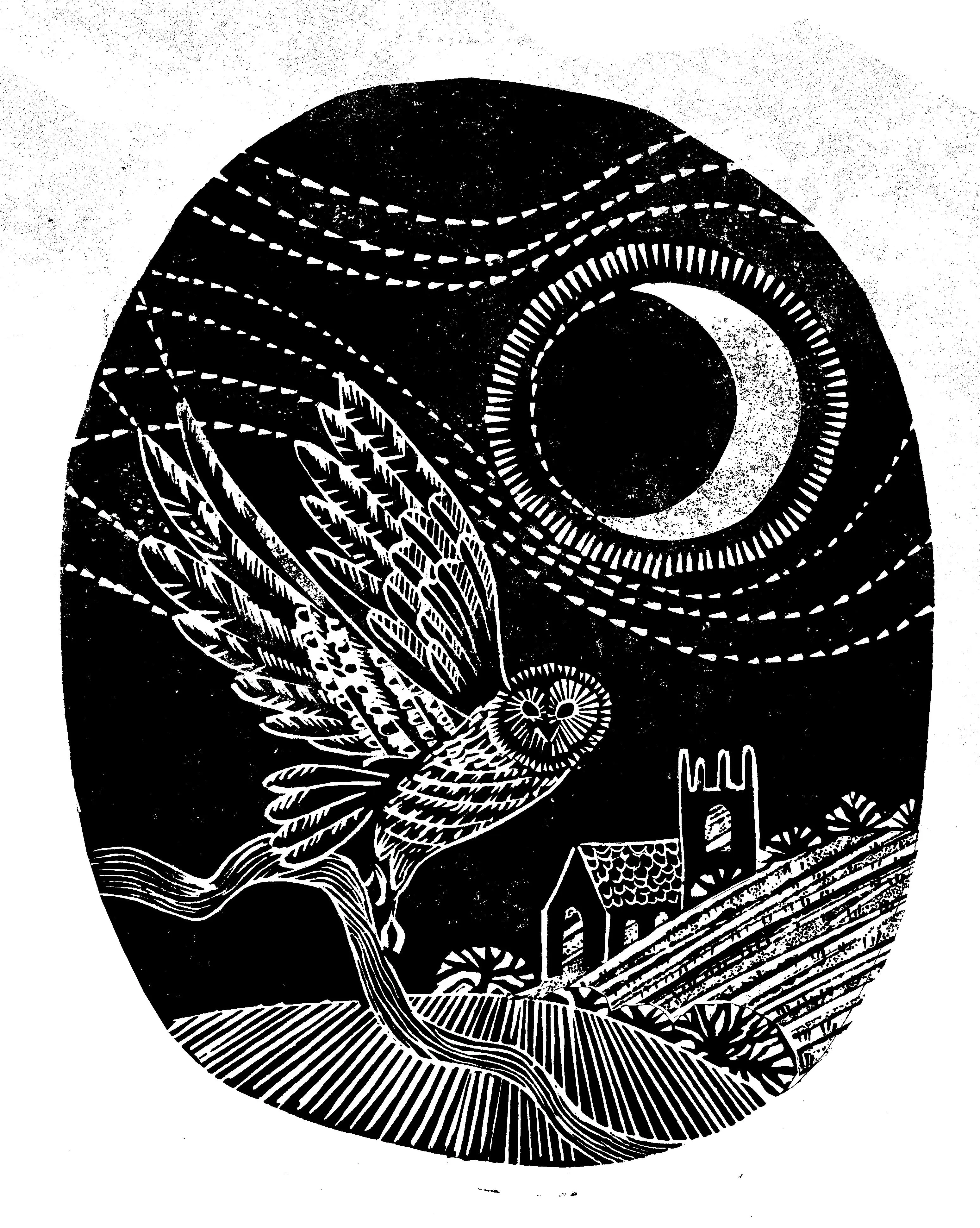 Night Owl Christmas Rubber Stamp, Owl in the Landscape Rubber Stamp, Christmas Stamp